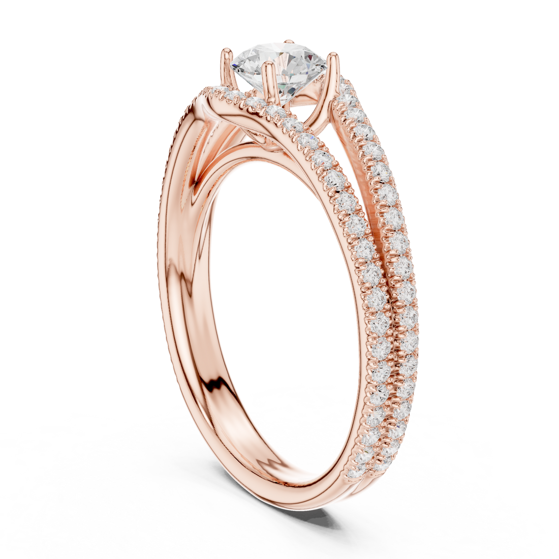 Round Brilliant Diamond Split Shank Pavé Solitaire Engagement Ring