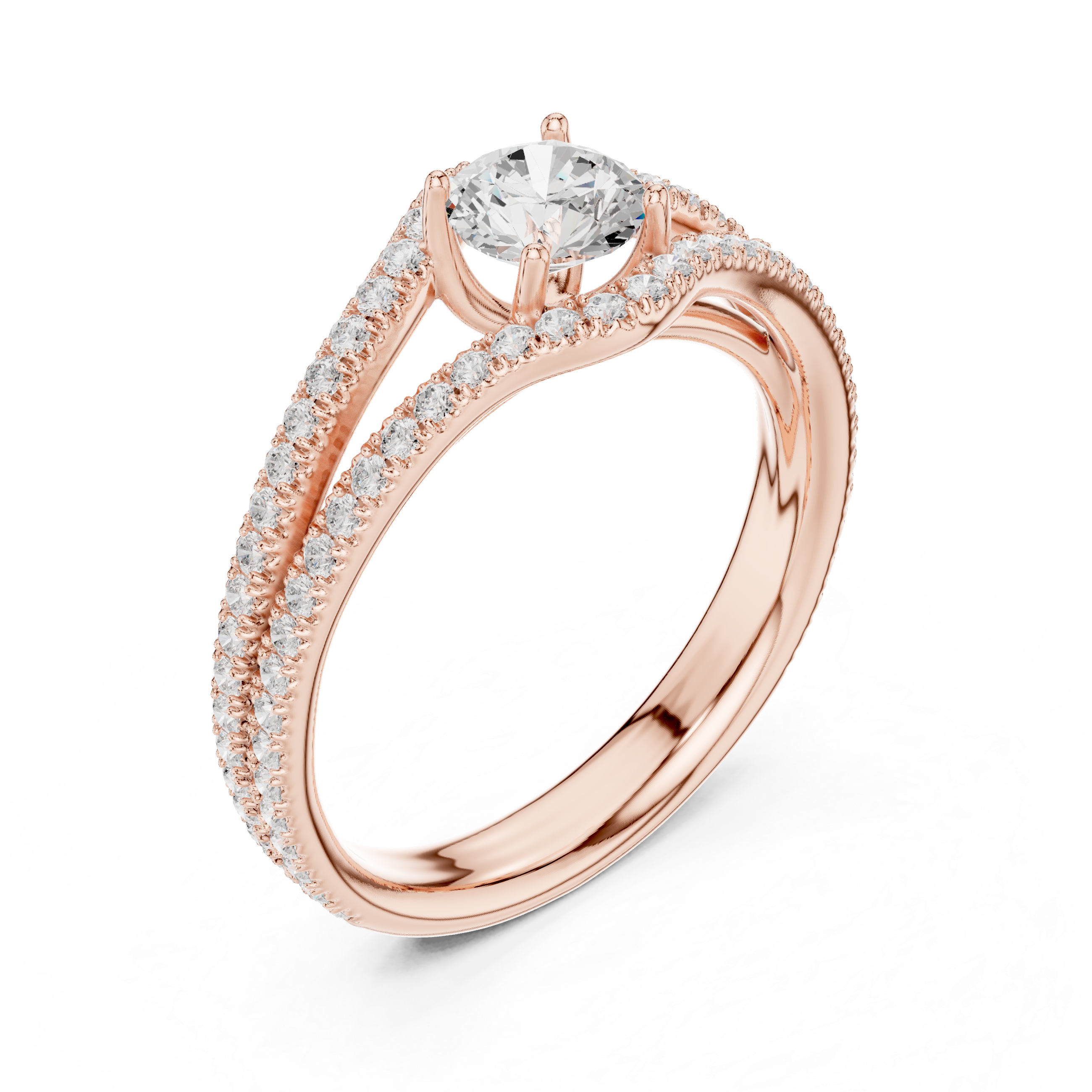 Round Brilliant Diamond Split Shank Pavé Solitaire Engagement Ring