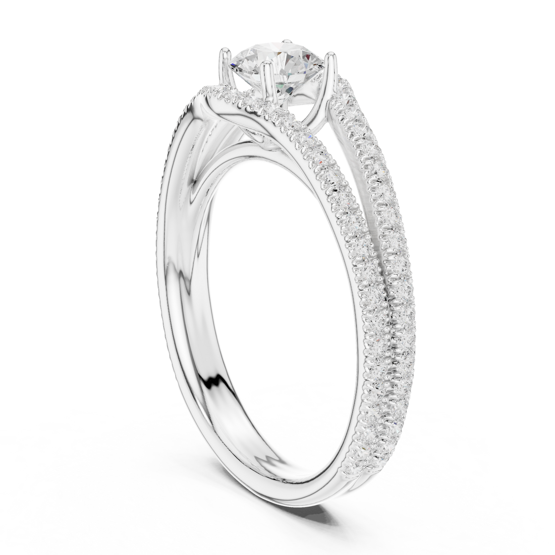 Round Brilliant Diamond Split Shank Pavé Solitaire Engagement Ring