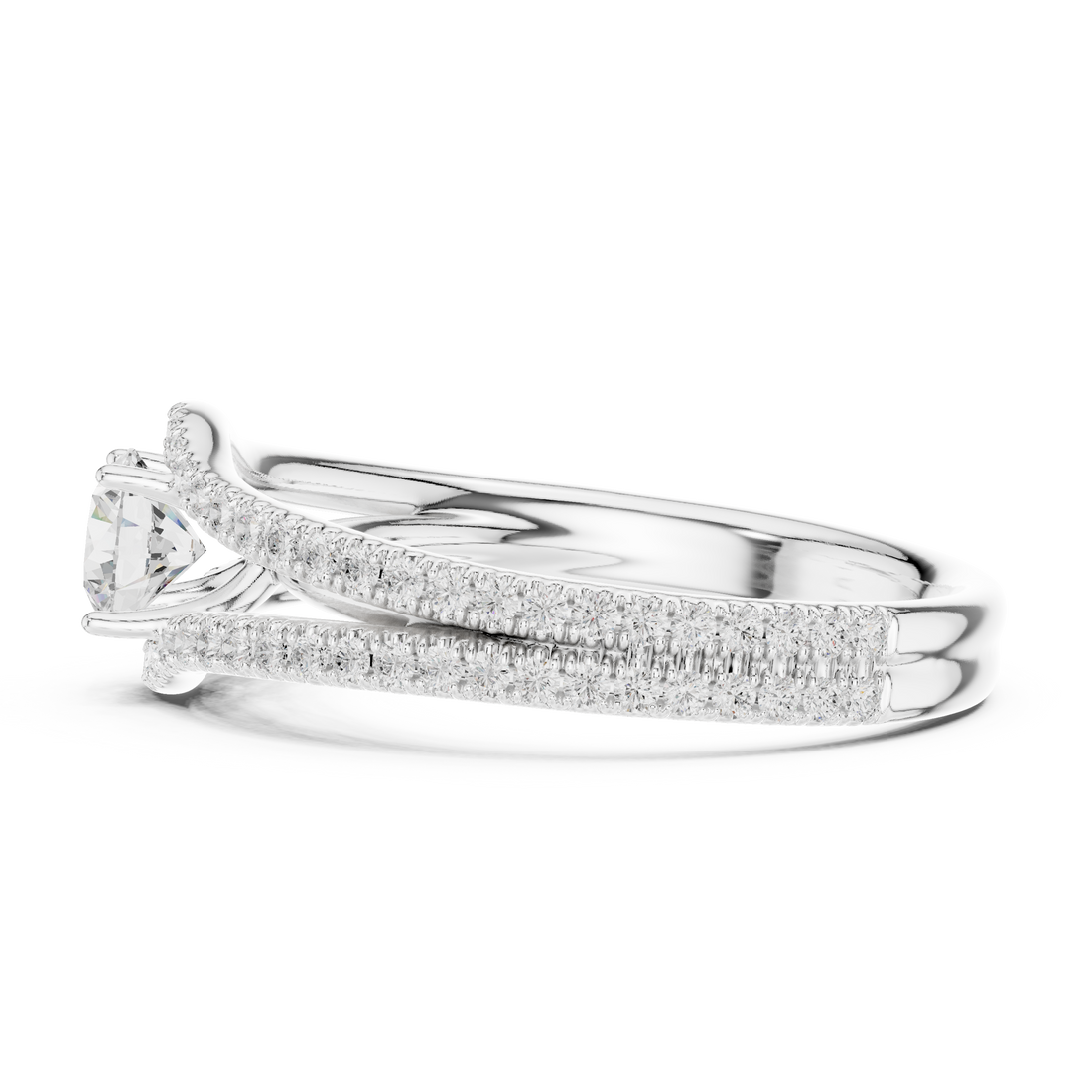 Round Brilliant Diamond Split Shank Pavé Solitaire Engagement Ring