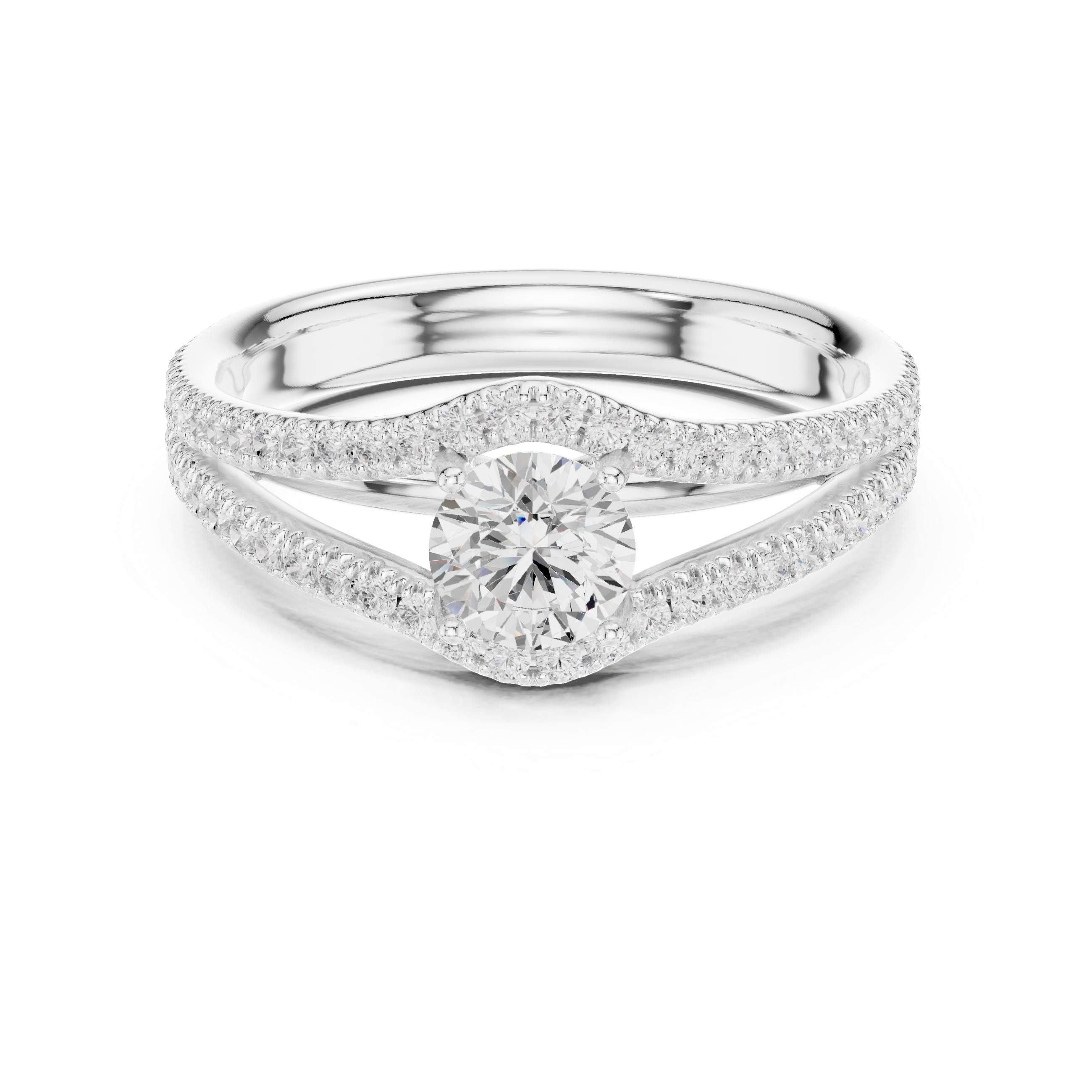 Round Brilliant Diamond Split Shank Pavé Solitaire Engagement Ring