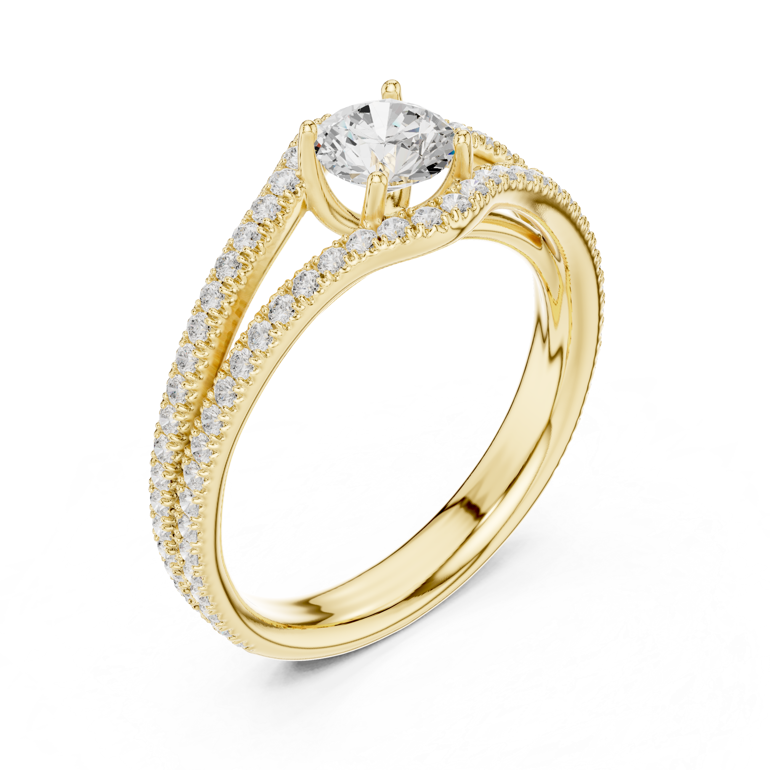 Round Brilliant Diamond Split Shank Pavé Solitaire Engagement Ring