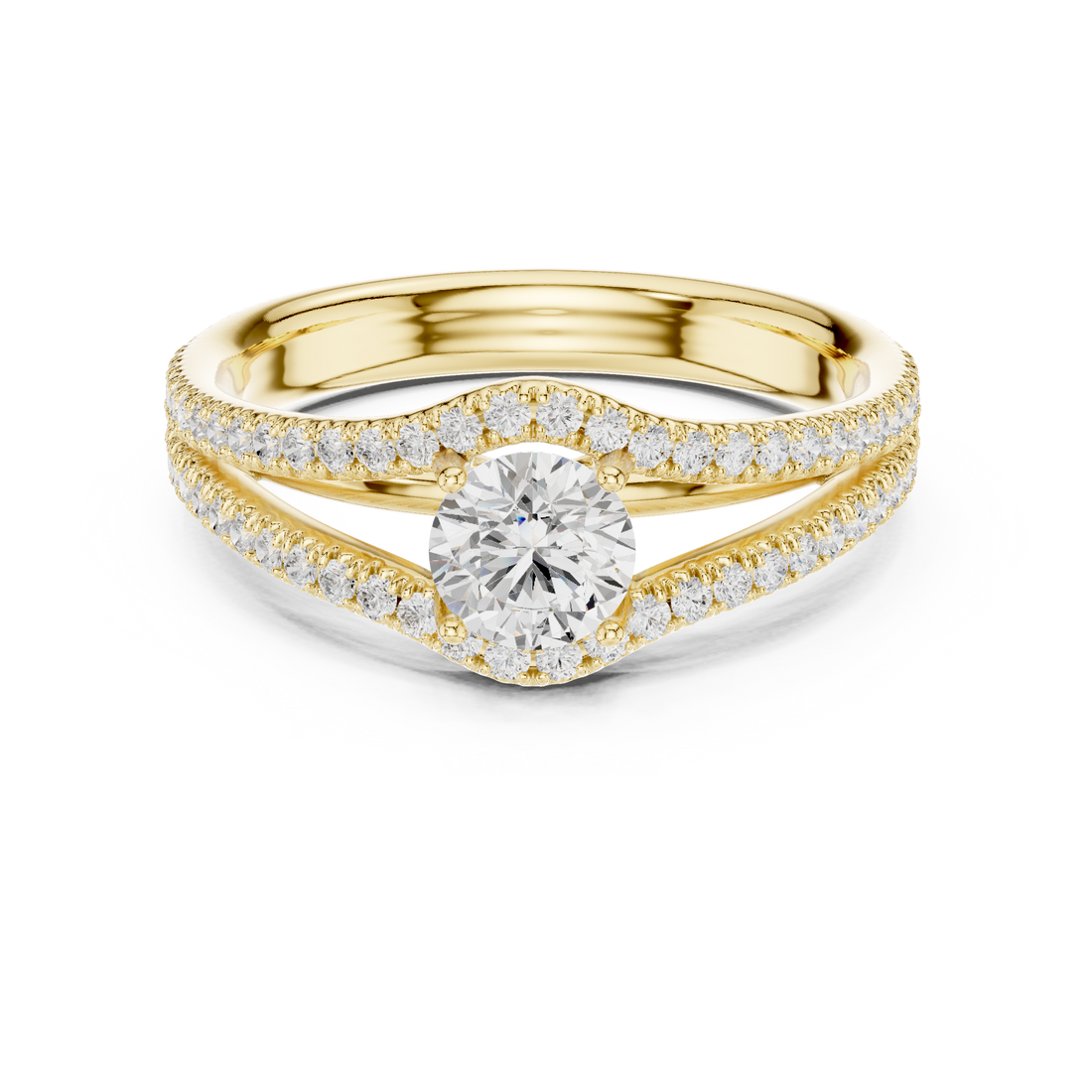 Round Brilliant Diamond Split Shank Pavé Solitaire Engagement Ring