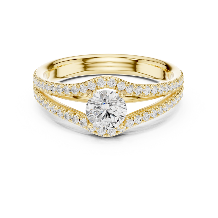 Round Brilliant Diamond Split Shank Pavé Solitaire Engagement Ring