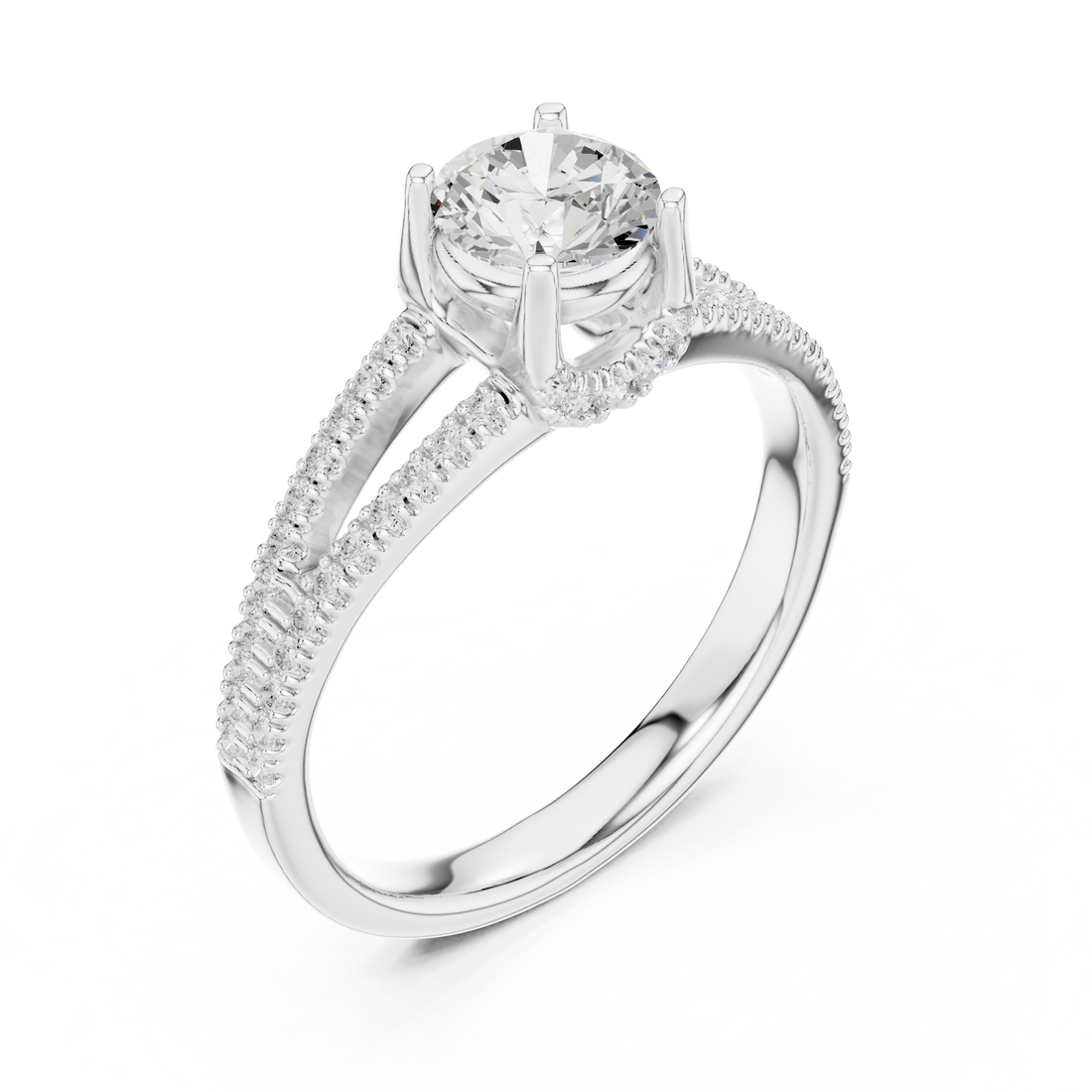 Round Brilliant Diamond Split Shank Pavé Solitaire Engagement Ring