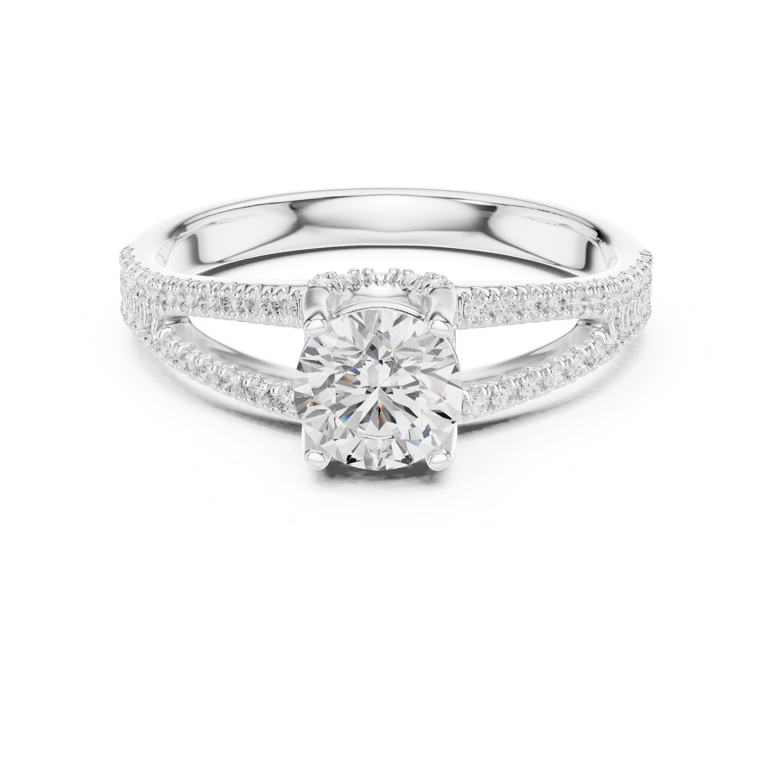Round Brilliant Diamond Split Shank Pavé Solitaire Engagement Ring