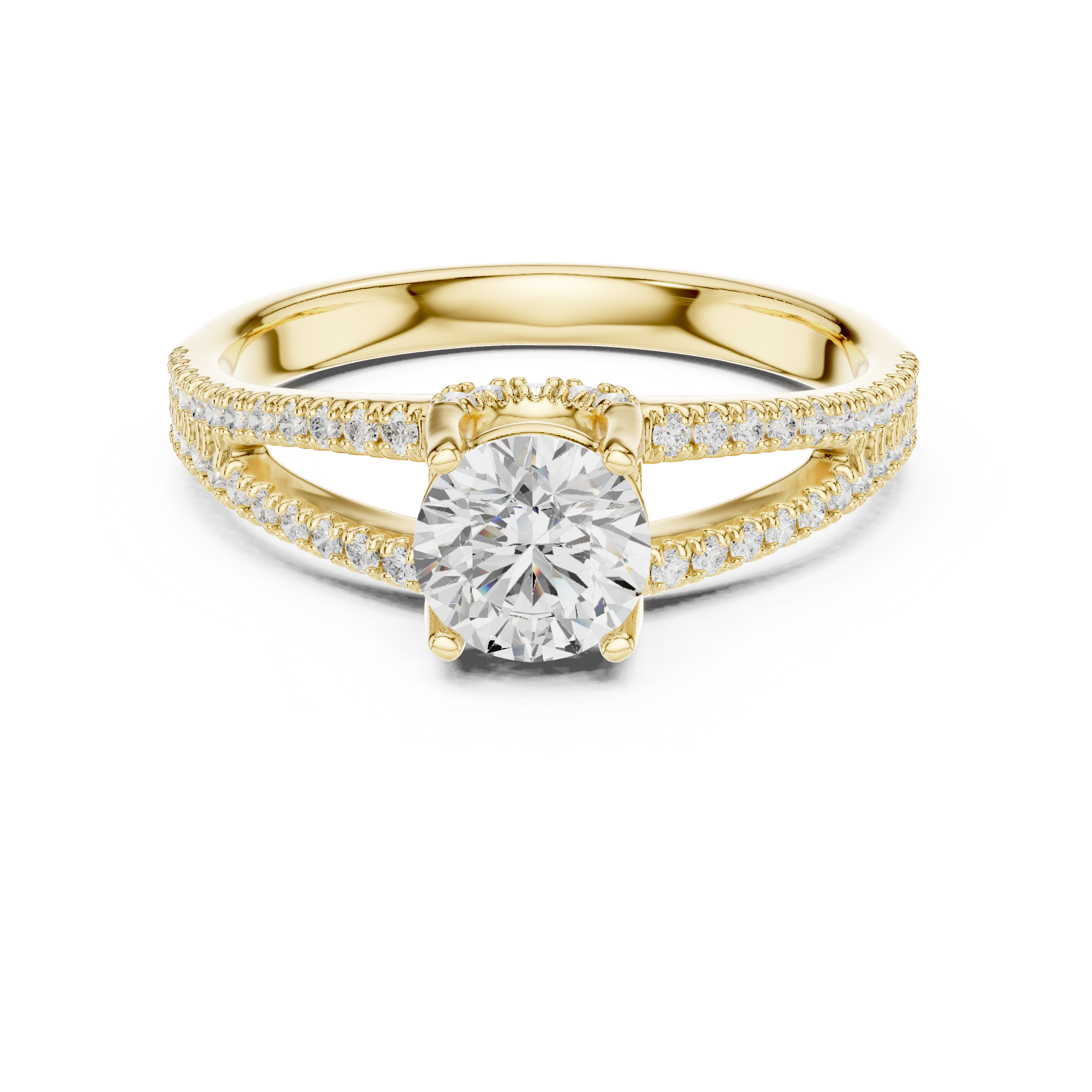 Round Brilliant Diamond Split Shank Pavé Solitaire Engagement Ring