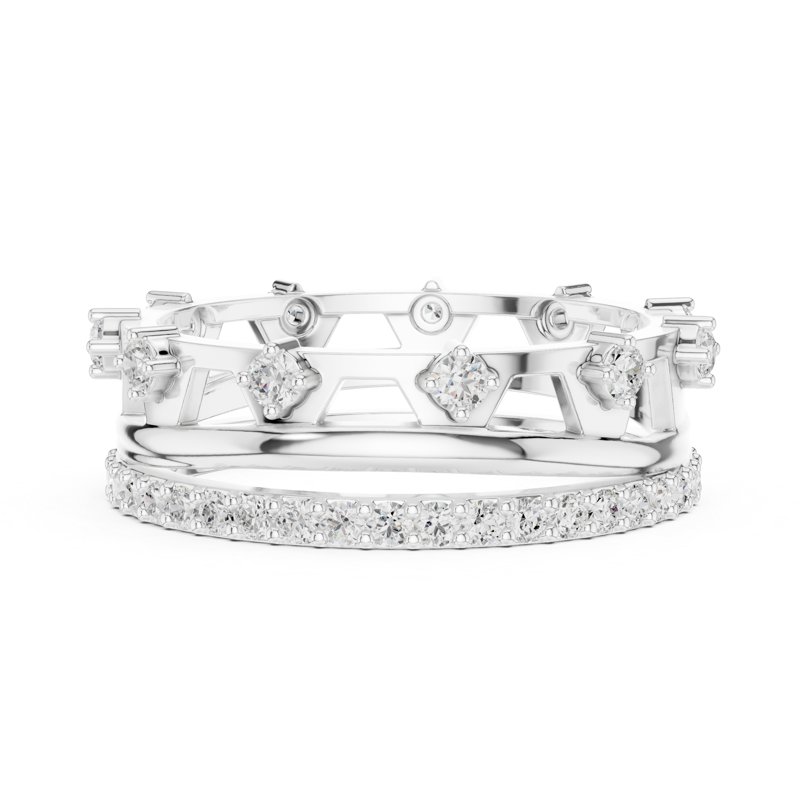 Elegant stackable ring set featuring multiple slim bands.
