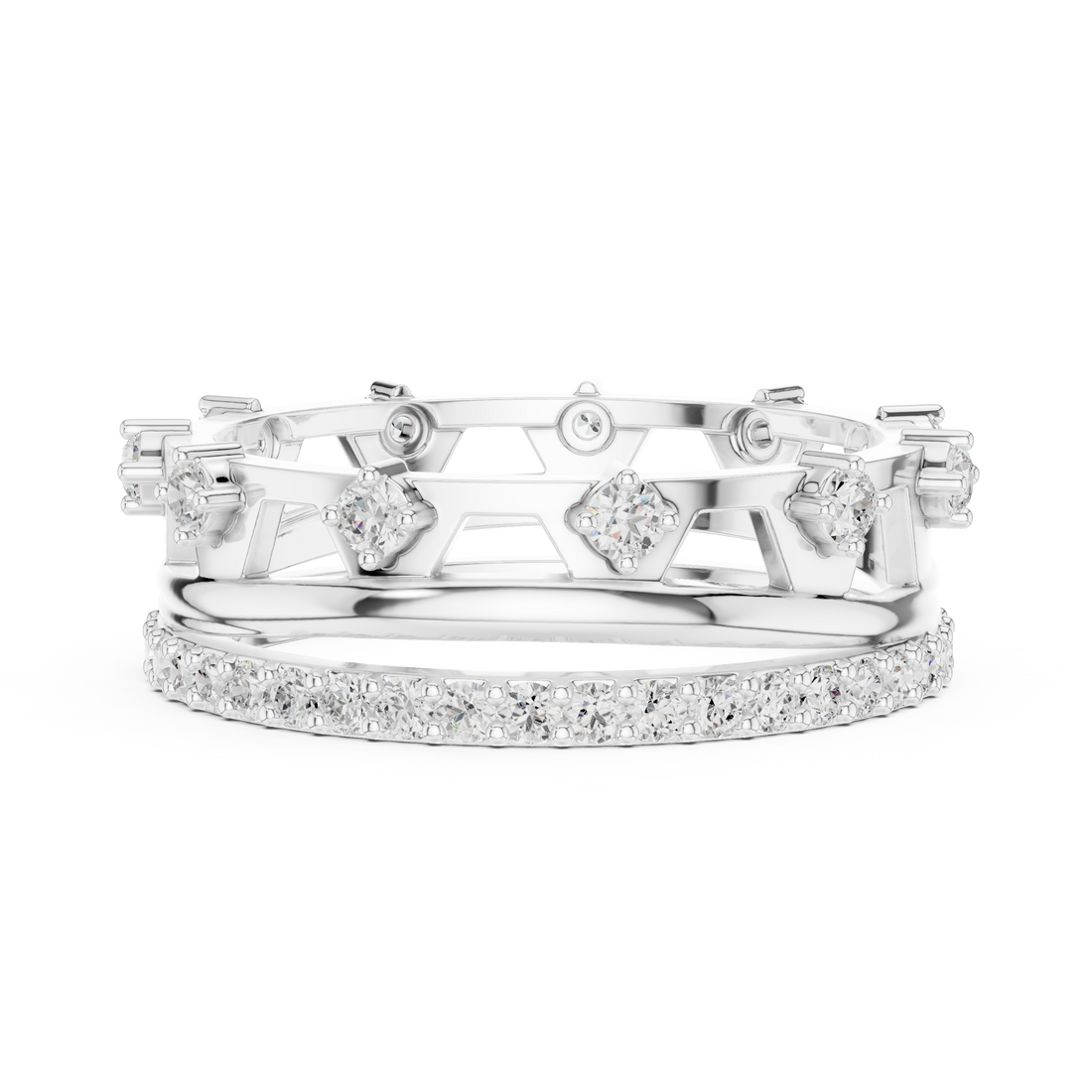 Elegant stackable ring set featuring multiple slim bands.