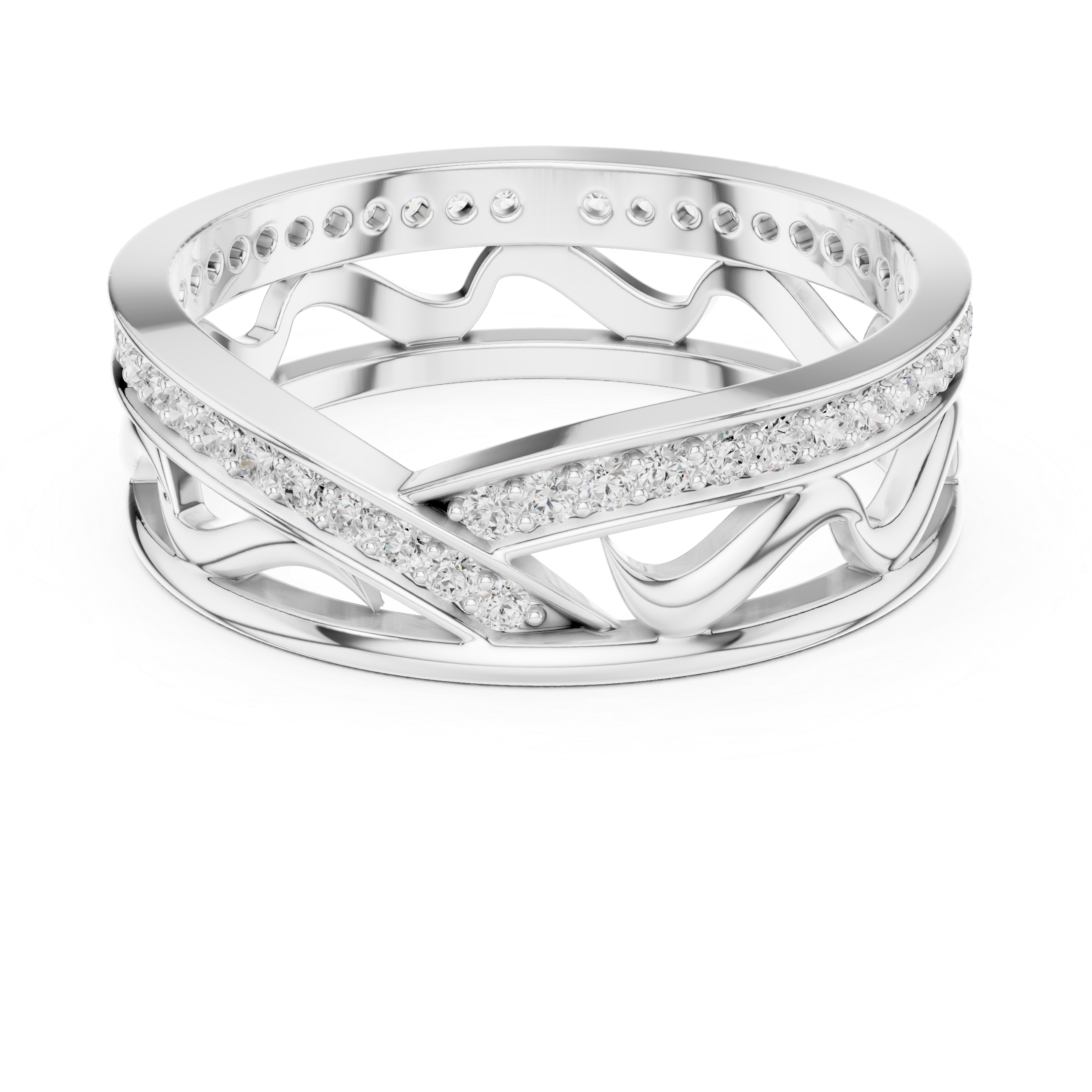 Modern three-stone diamond ring symbolizing past present and future with elegant design.