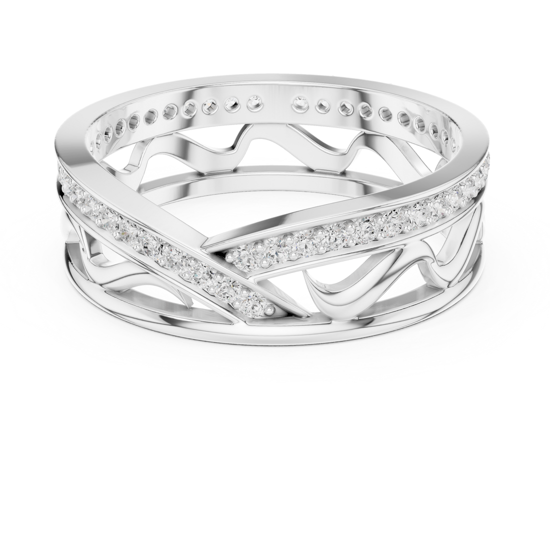 Modern three-stone diamond ring symbolizing past present and future with elegant design.