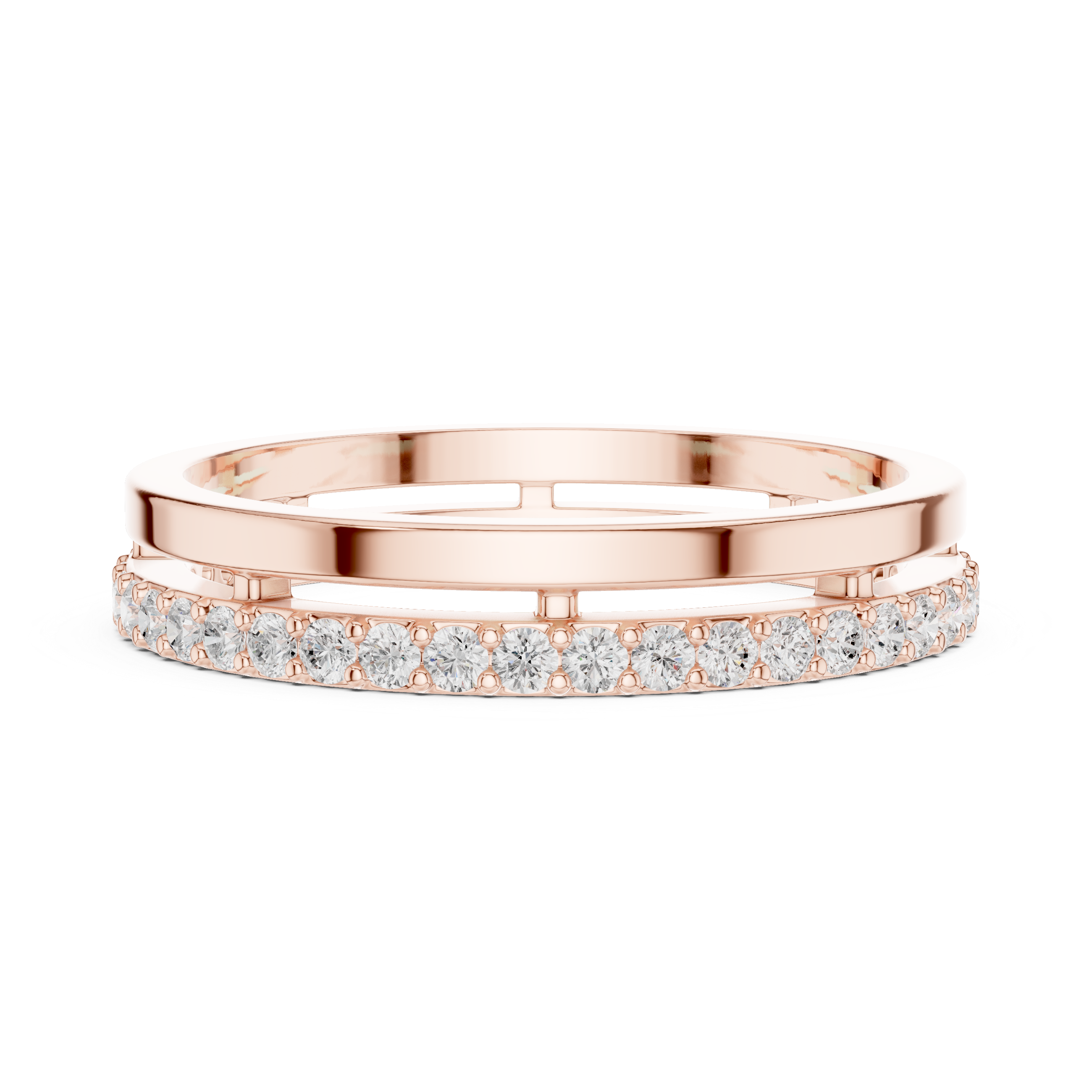 Elegant eternity ring featuring continuous circle of diamonds around the band.