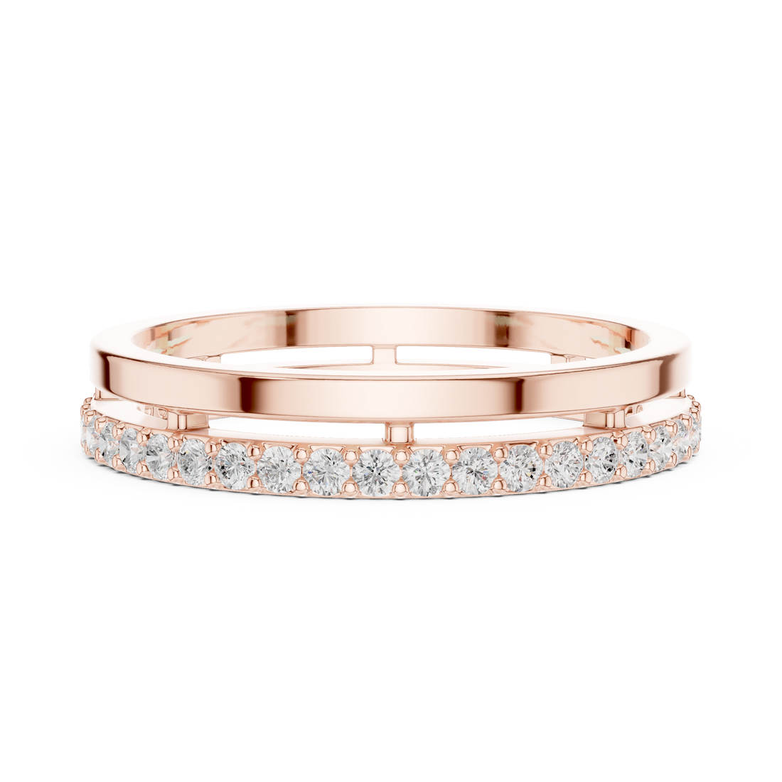 Elegant eternity ring featuring continuous circle of diamonds around the band.