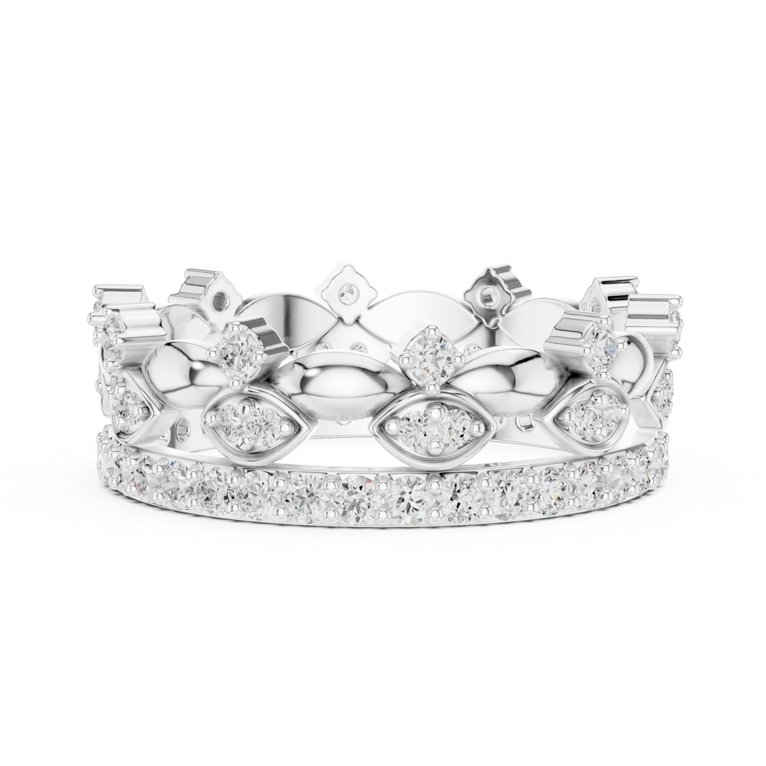 Luxury men's diamond band featuring row of sparkling stones.
