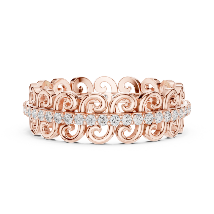 Vintage Scroll Round Diamond Openwork Eternity Band Ring