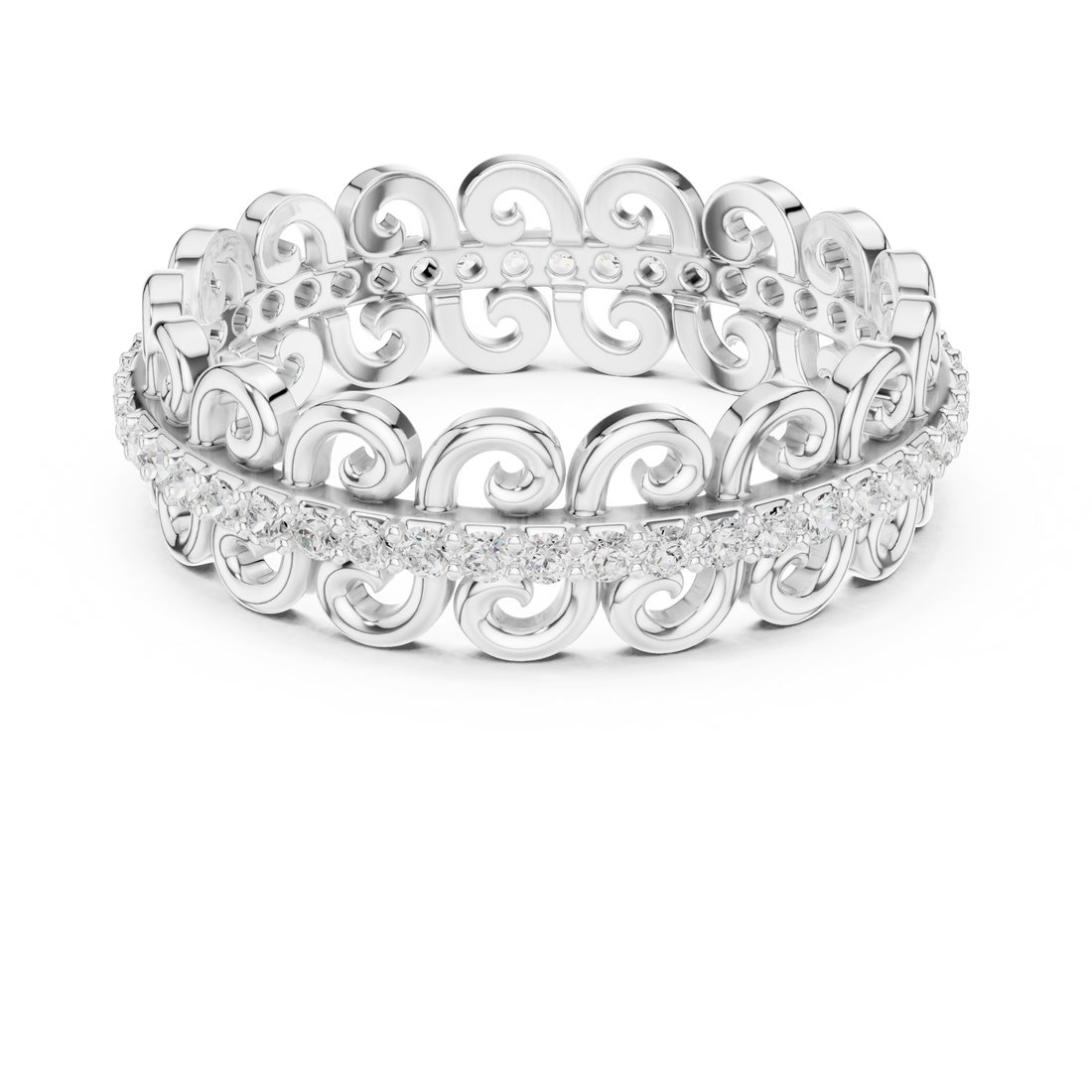 Classic eternity band featuring continuous diamond circle.