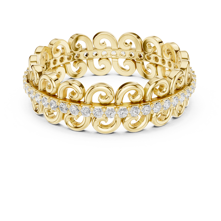 Vintage Scroll Round Diamond Openwork Eternity Band Ring