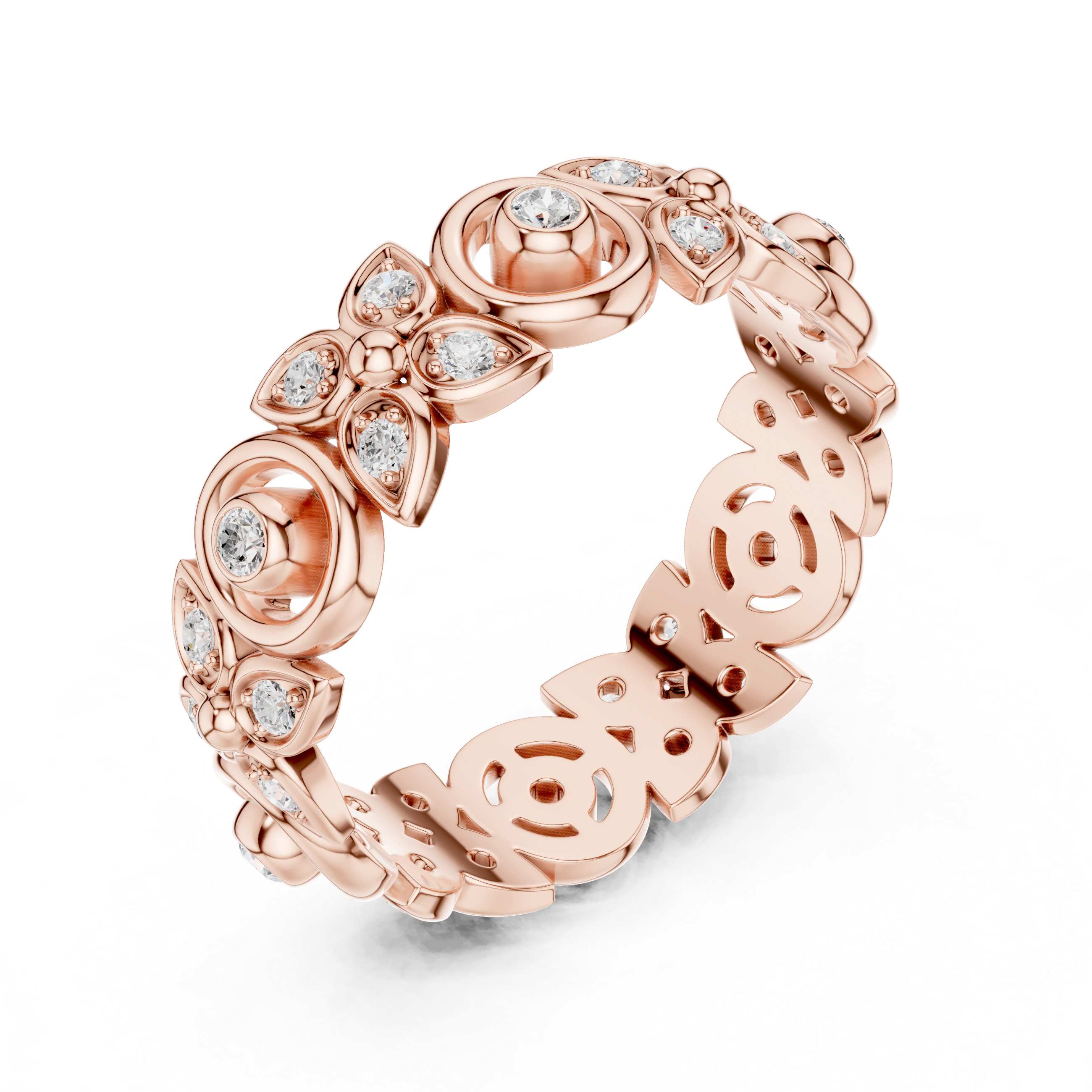 Designer floral diamond ring inspired by blooming flower patterns.
