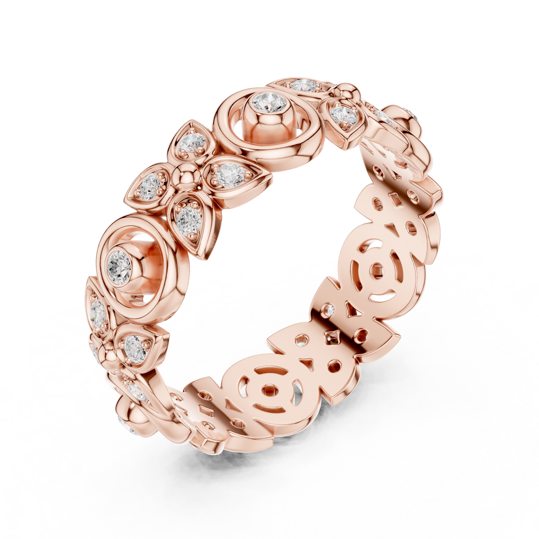 Designer floral diamond ring inspired by blooming flower patterns.