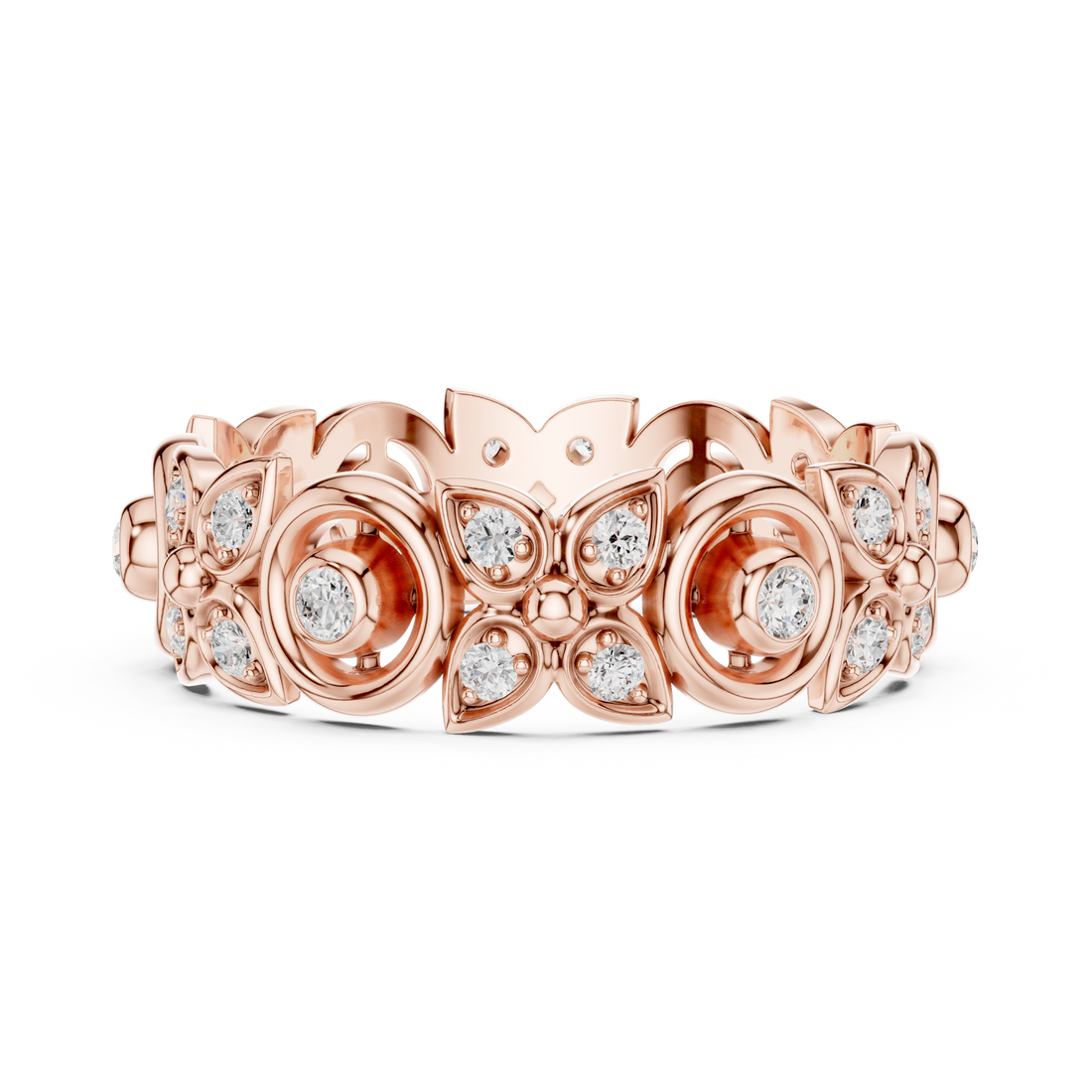 Elegant eternity ring featuring continuous circle of diamonds around the band.
