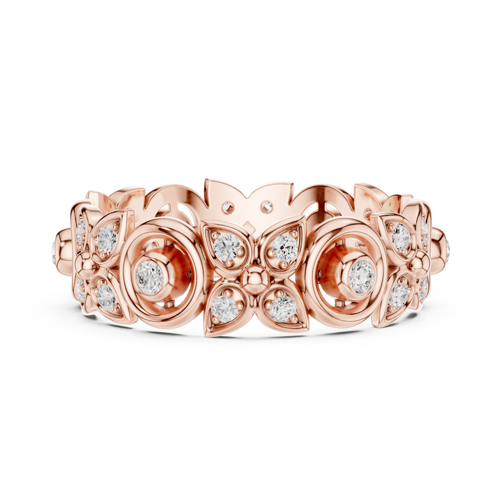 Elegant eternity ring featuring continuous circle of diamonds around the band.