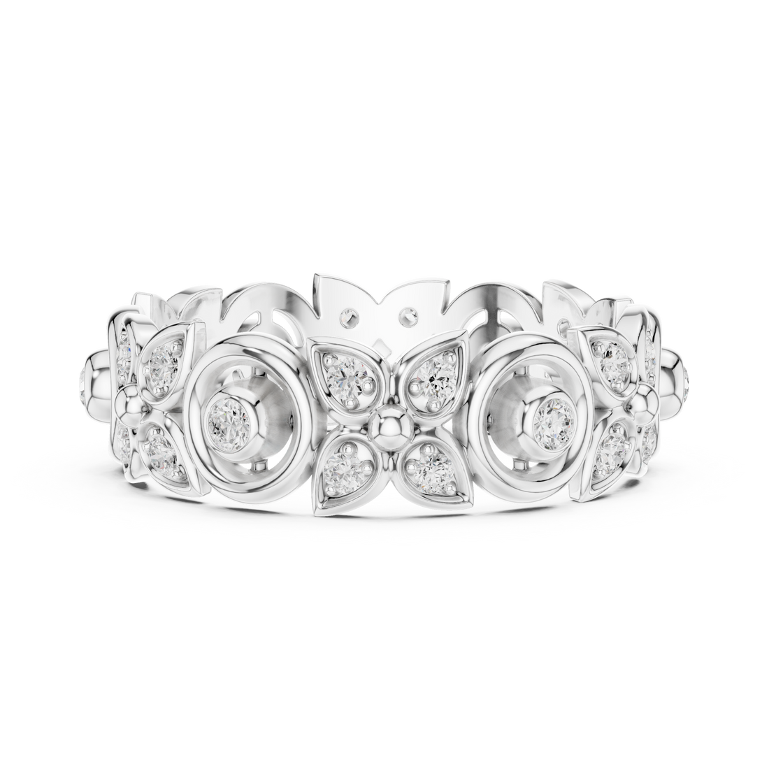 Elegant floral stud earrings crafted with petal-shaped diamond accents.