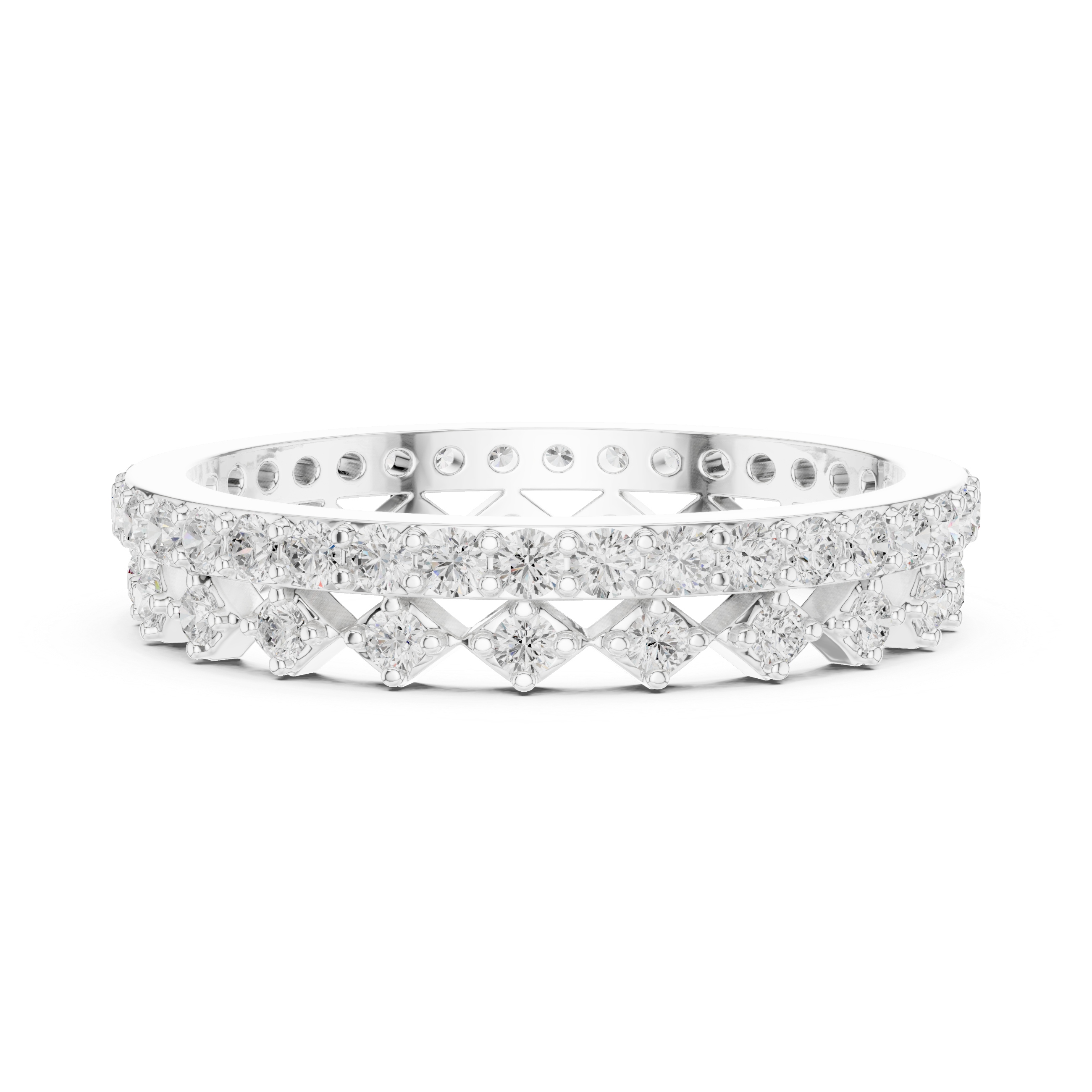 Luxury men's diamond band featuring row of sparkling stones.