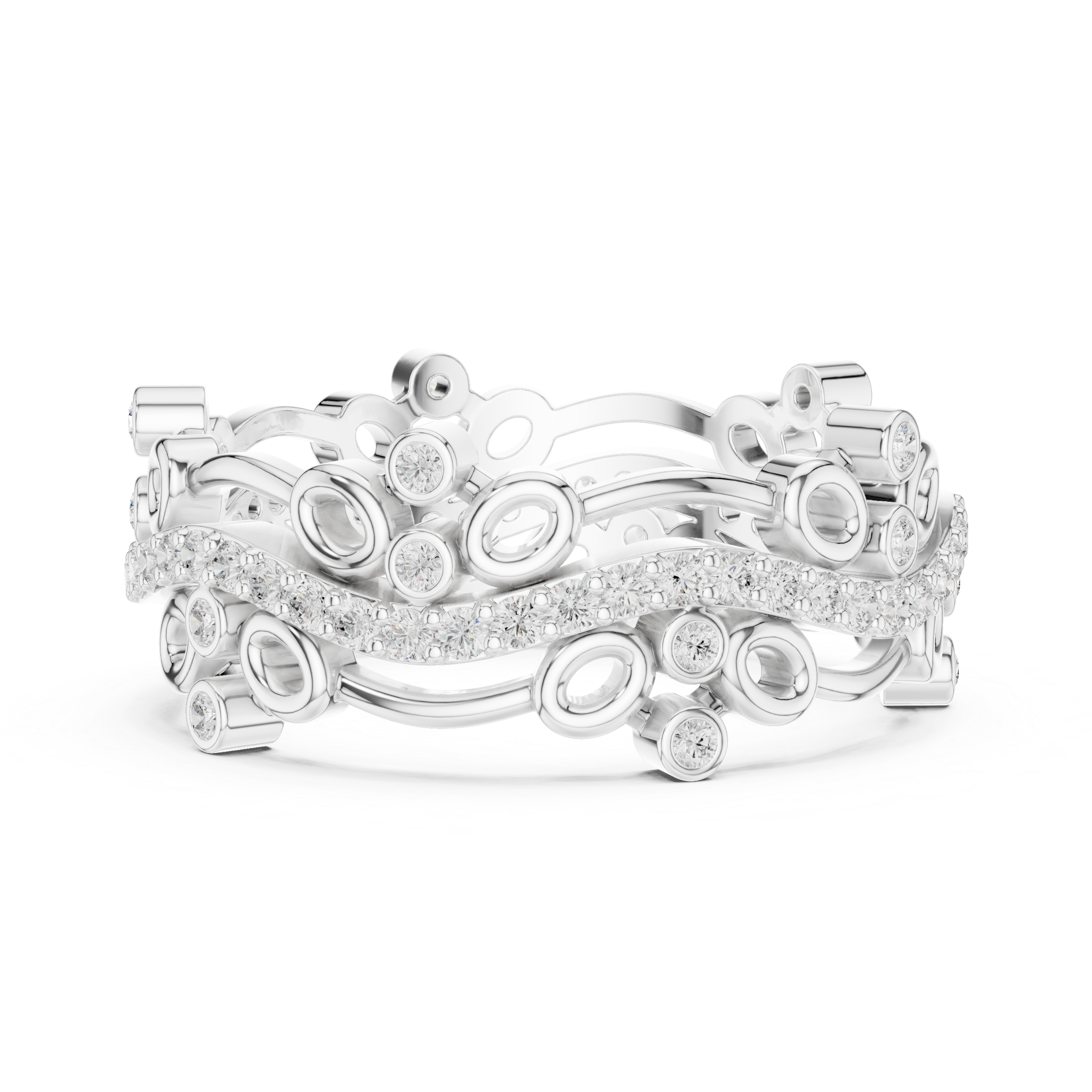 Elegant stackable ring set featuring multiple slim bands.