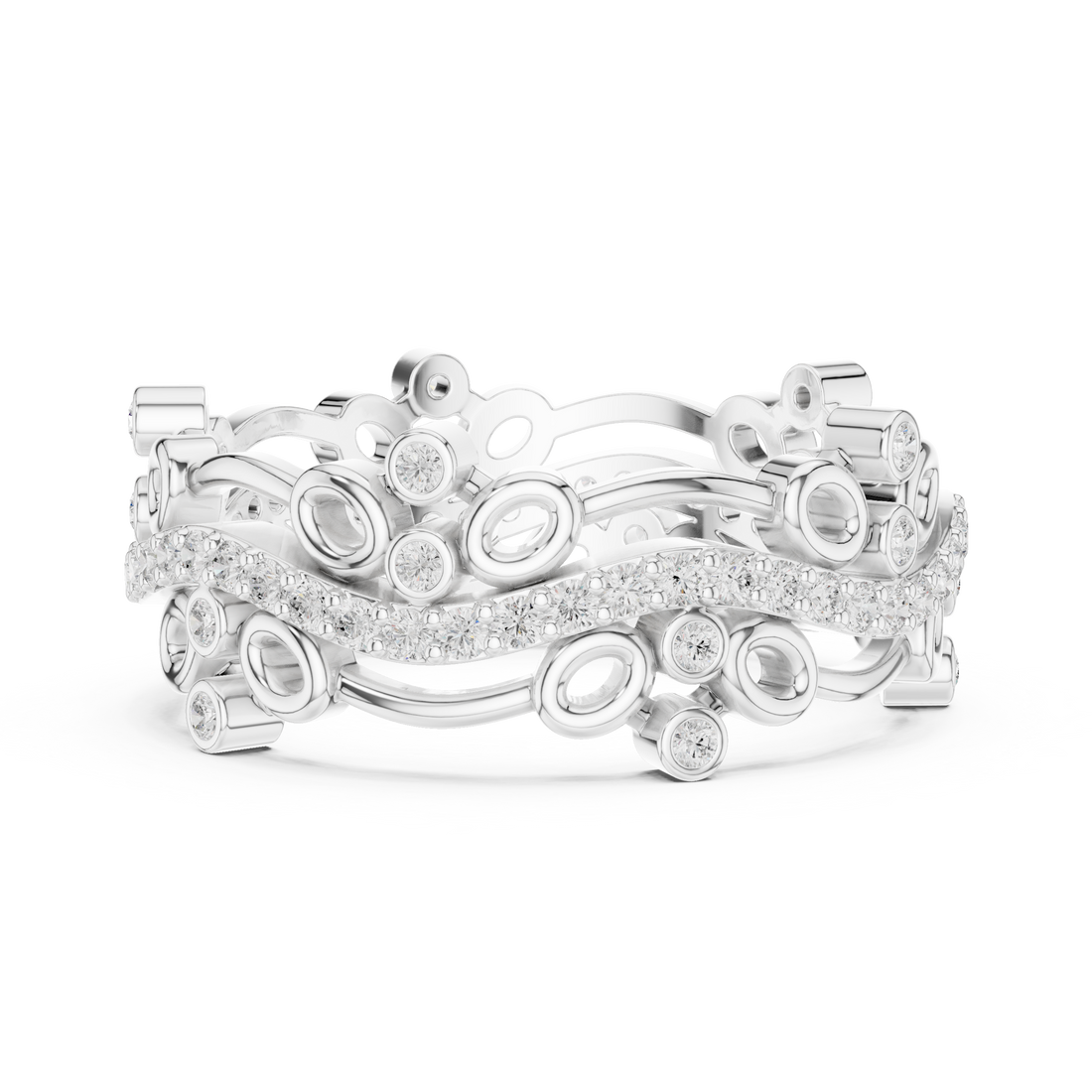 Elegant stackable ring set featuring multiple slim bands.