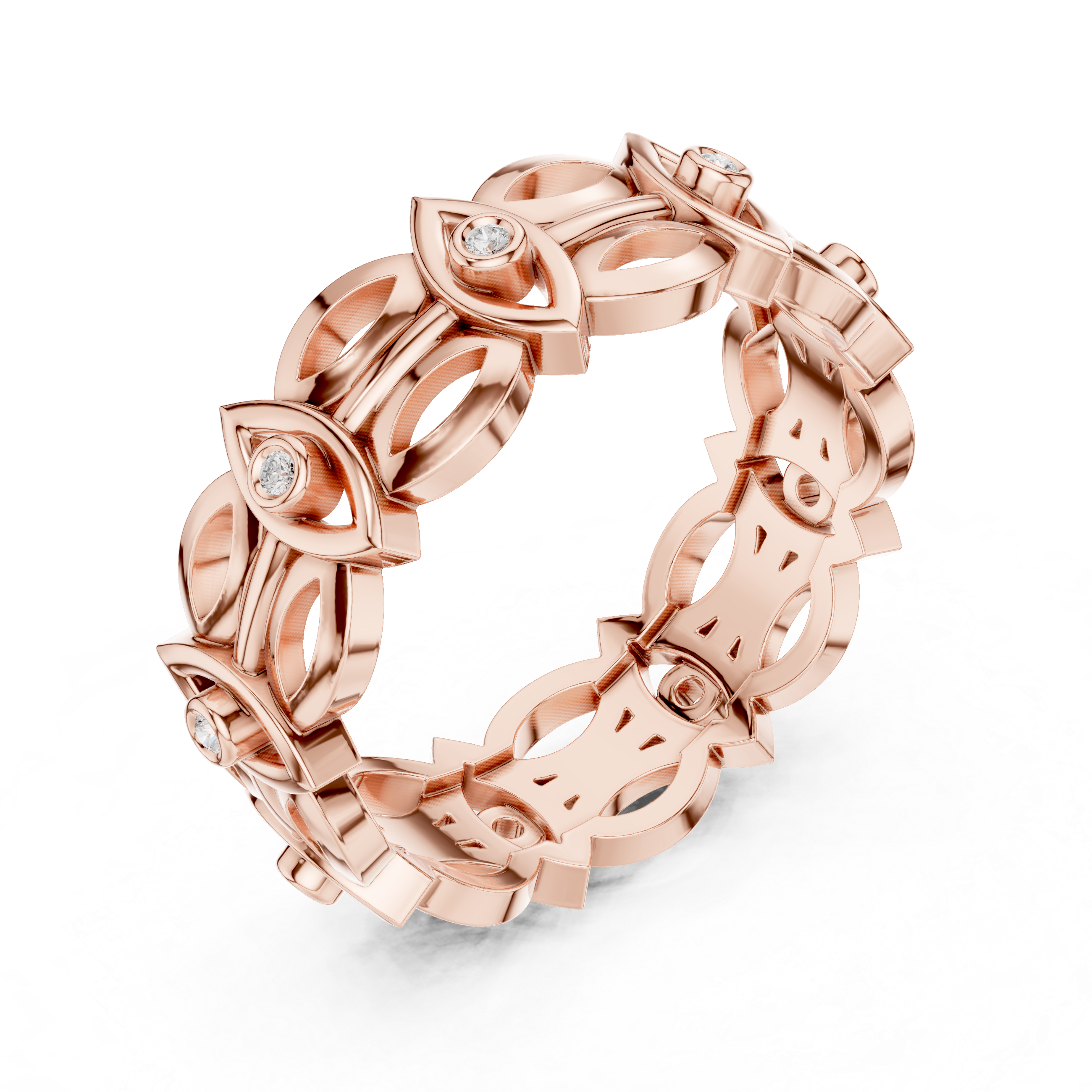 Designer floral diamond ring inspired by blooming flower patterns.