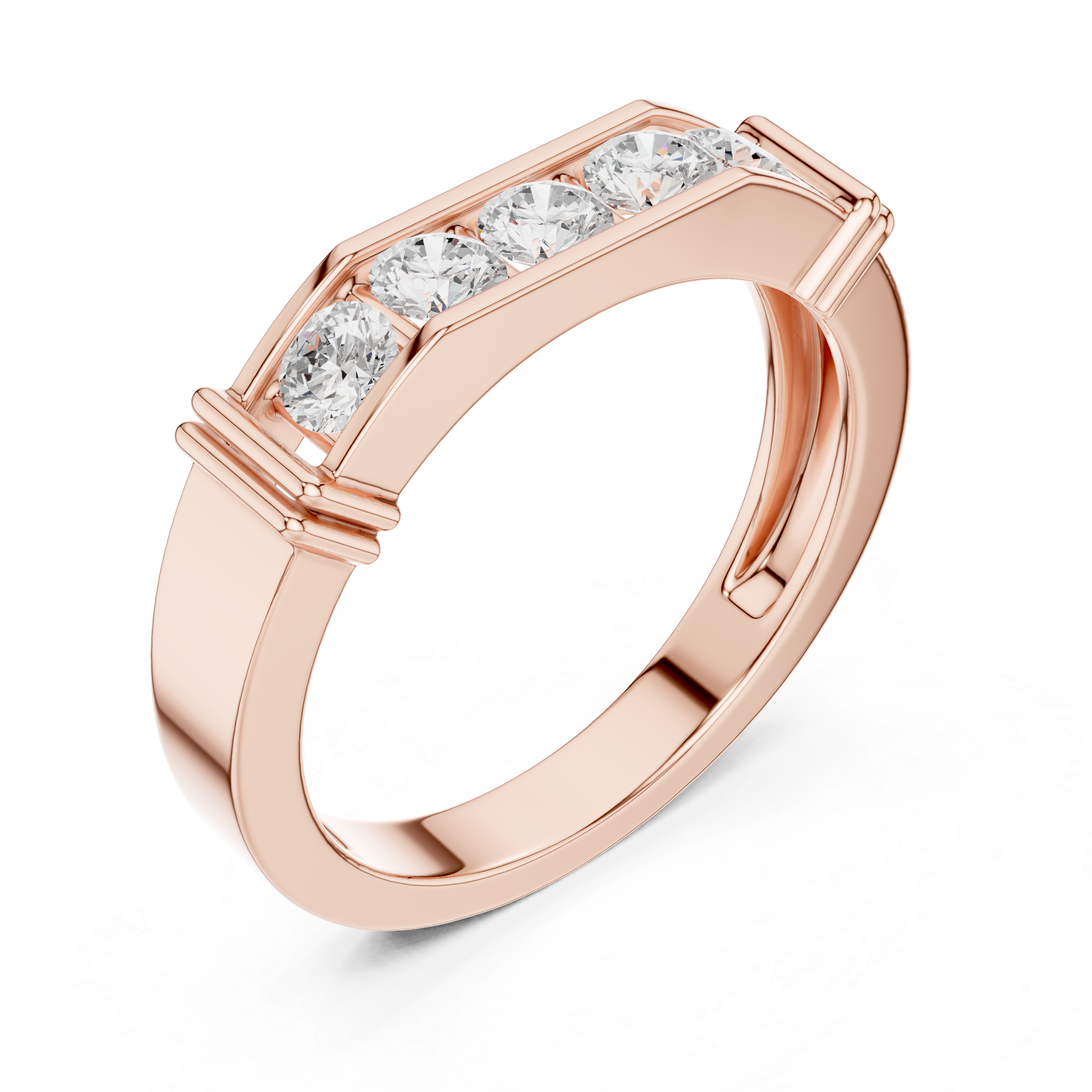 Round Cut Diamond Five Stone Channel Band Ring