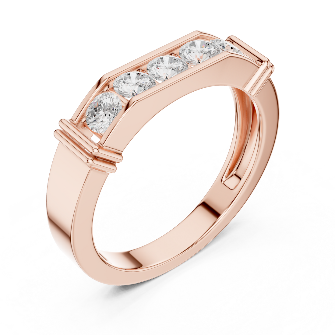 Round Cut Diamond Five Stone Channel Band Ring