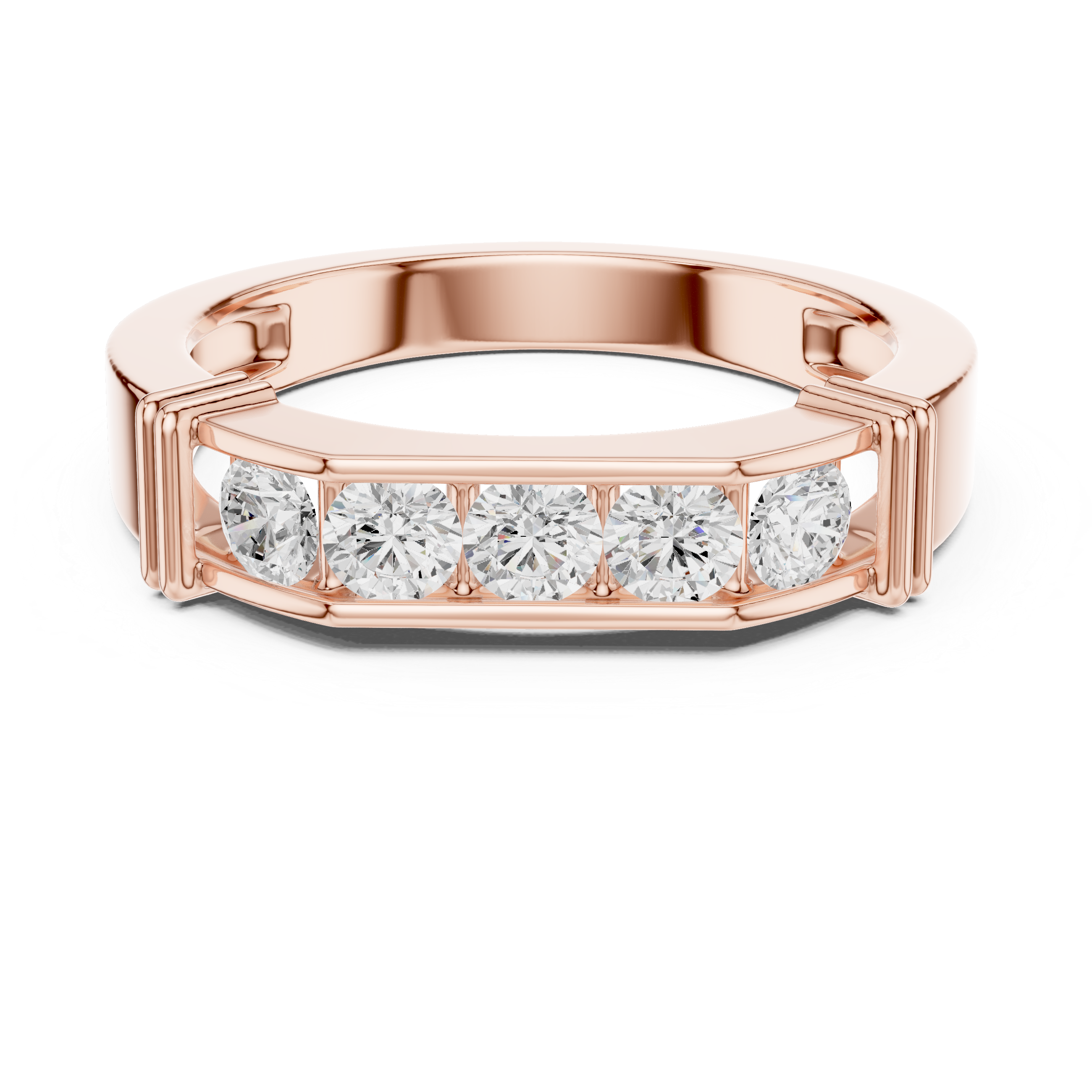 Round Cut Diamond Five Stone Channel Band Ring