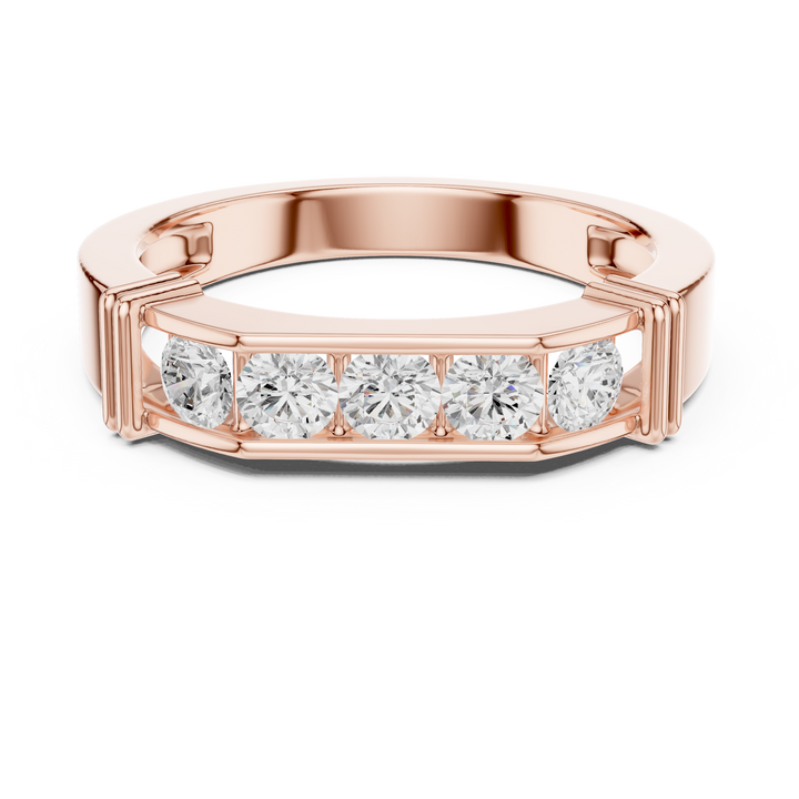 Round Cut Diamond Five Stone Channel Band Ring