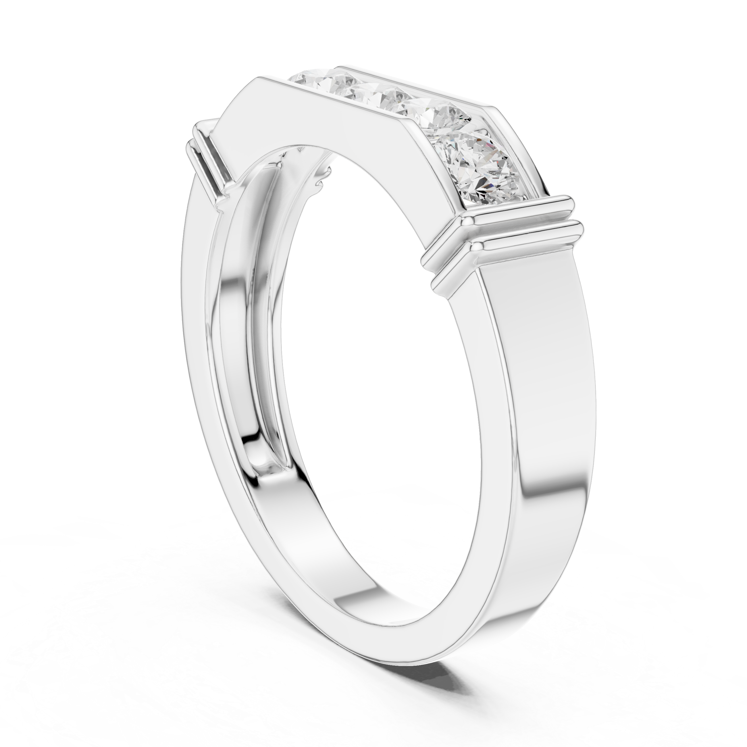 Round Cut Diamond Five Stone Channel Band Ring