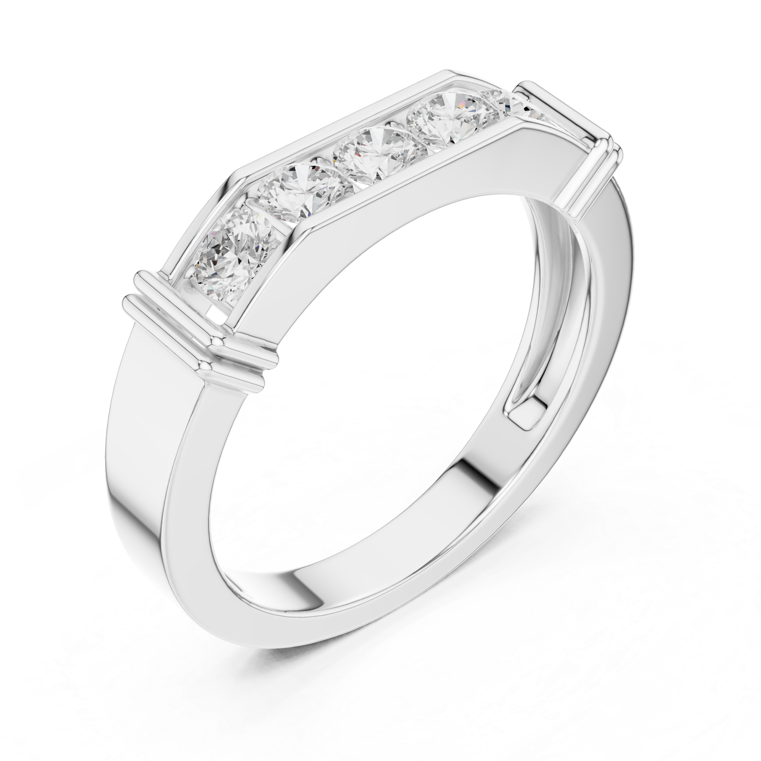 Round Cut Diamond Five Stone Channel Band Ring
