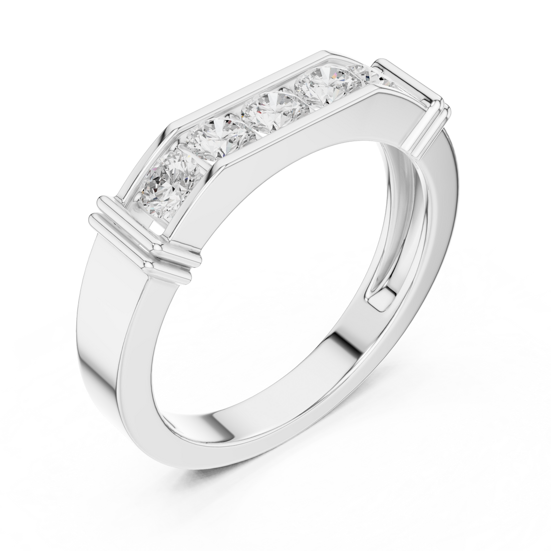 Round Cut Diamond Five Stone Channel Band Ring