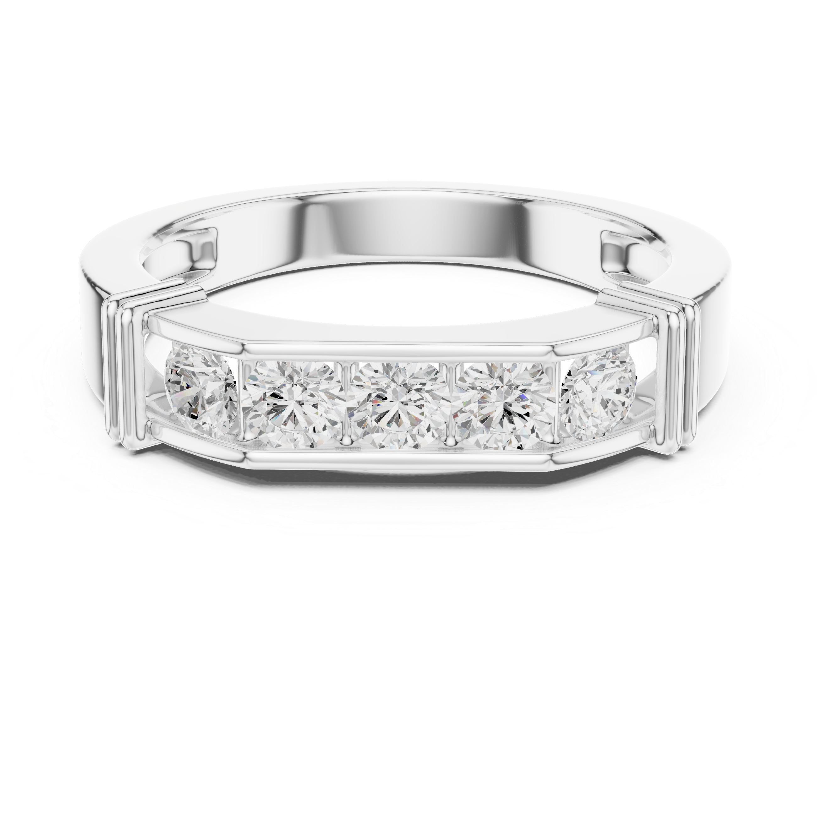 Round Cut Diamond Five Stone Channel Band Ring