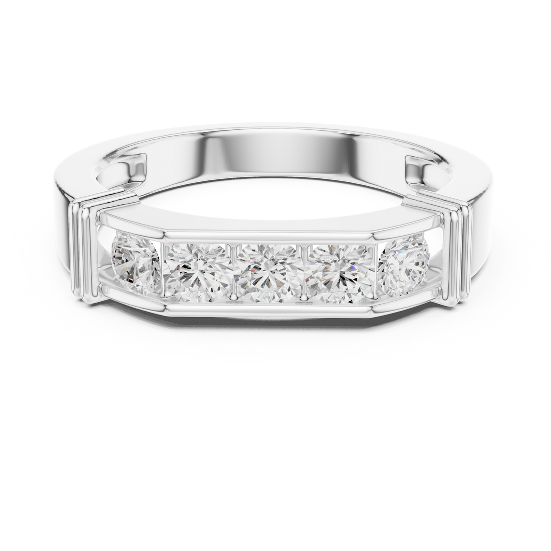 Round Cut Diamond Five Stone Channel Band Ring