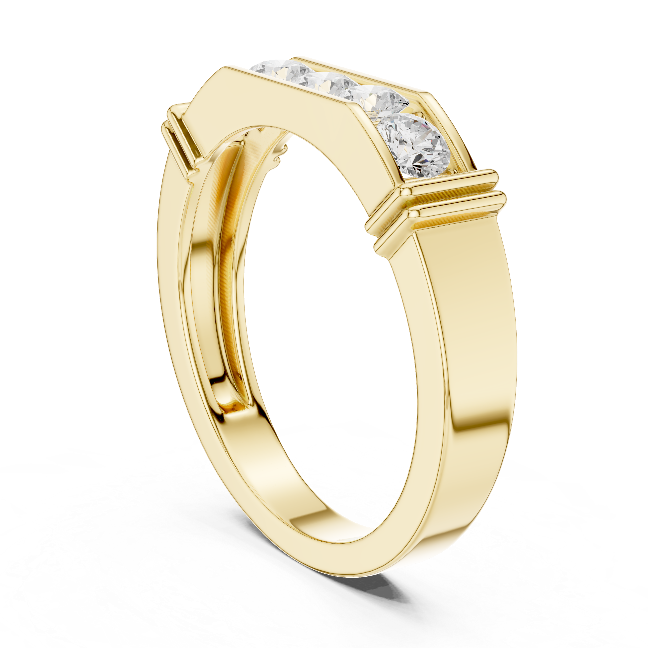 Round Cut Diamond Five Stone Channel Band Ring