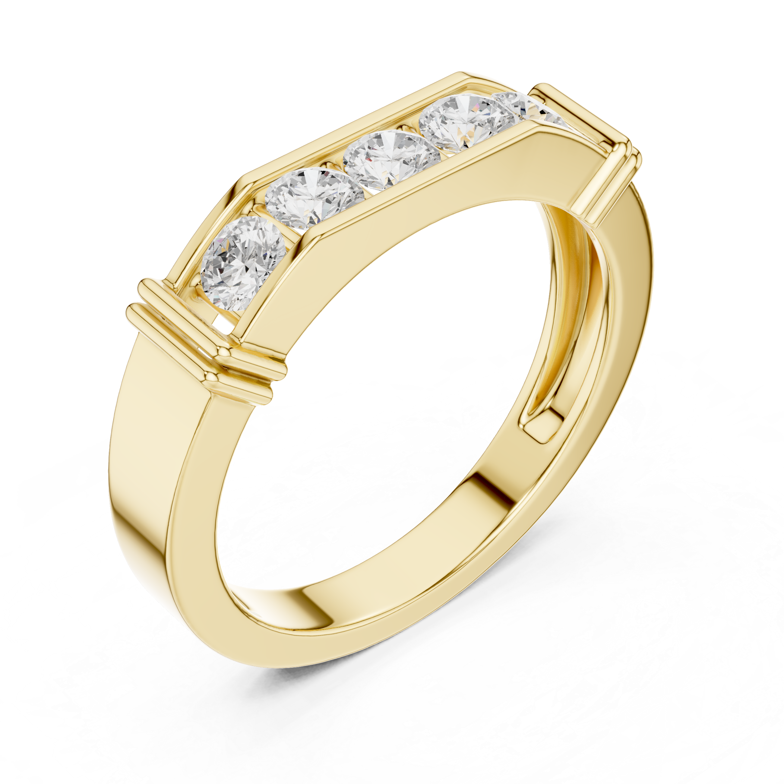 Round Cut Diamond Five Stone Channel Band Ring