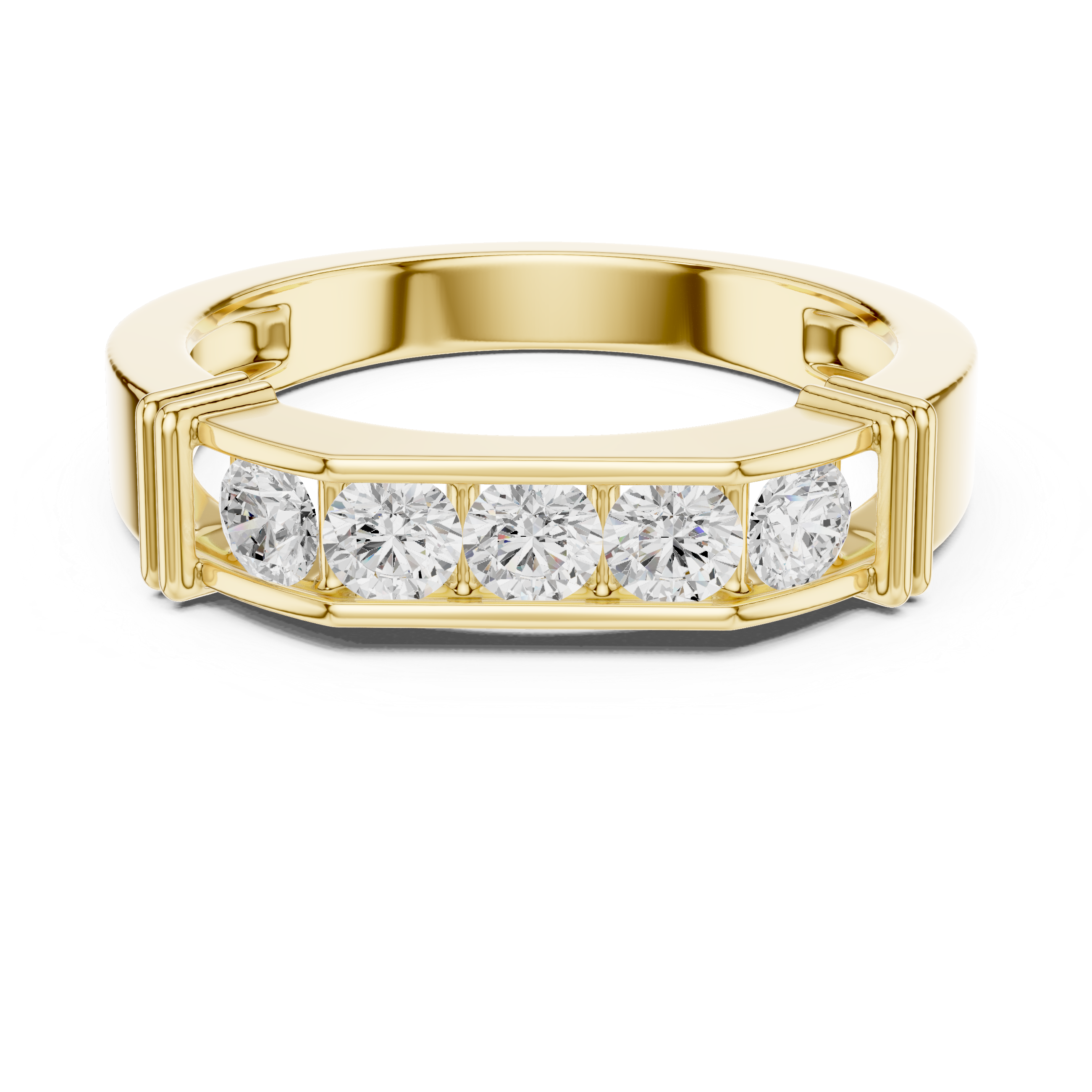 Round Cut Diamond Five Stone Channel Band Ring