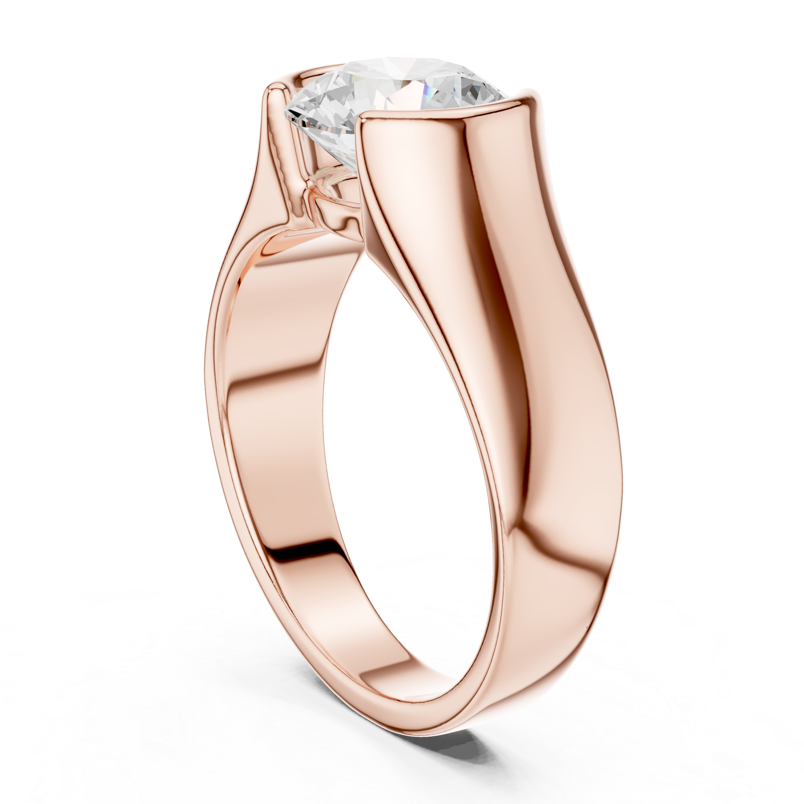 Bold Round Brilliant Diamond Solitaire Ring with Sculpted Signet Silhouette