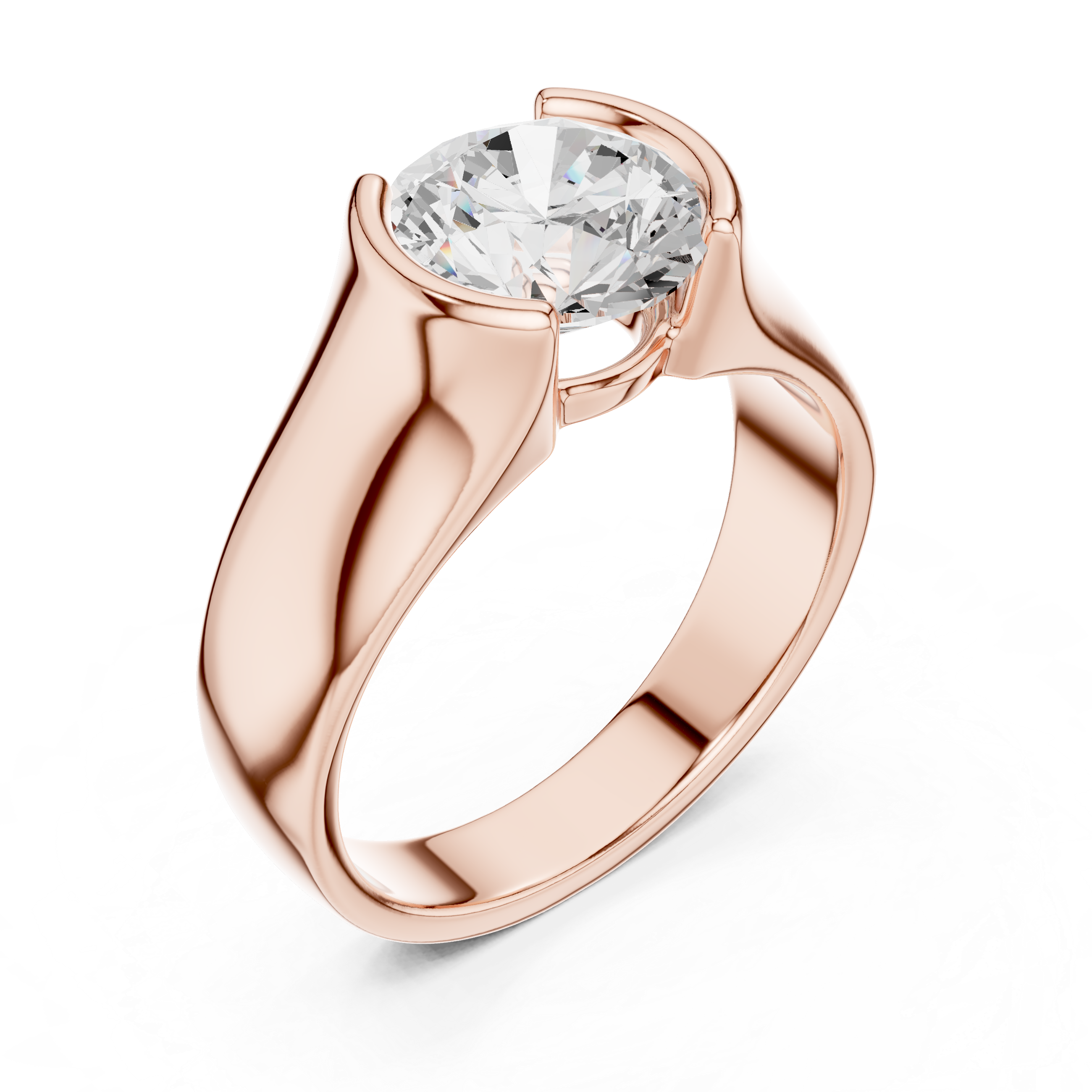Bold Round Brilliant Diamond Solitaire Ring with Sculpted Signet Silhouette