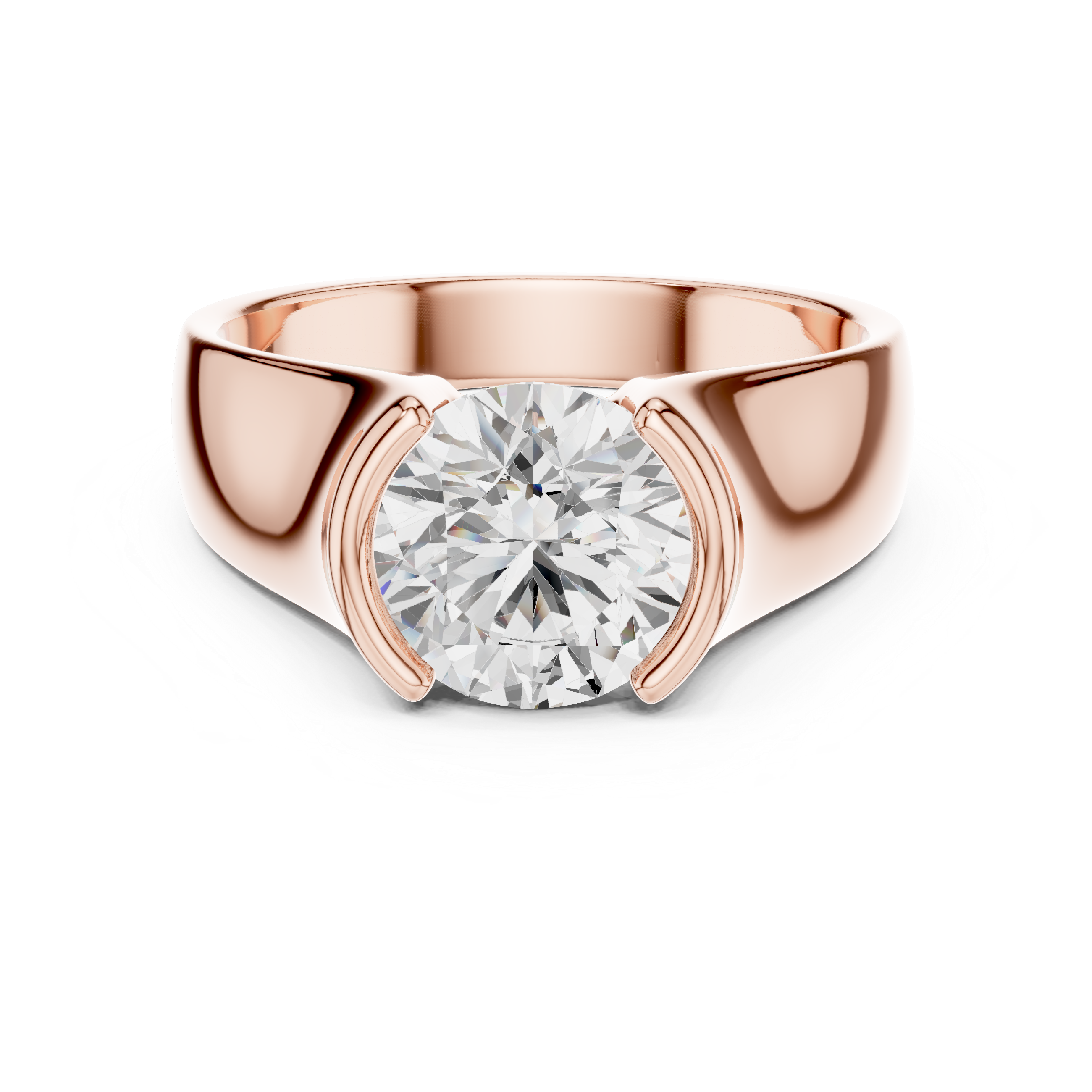 Bold Round Brilliant Diamond Solitaire Ring with Sculpted Signet Silhouette
