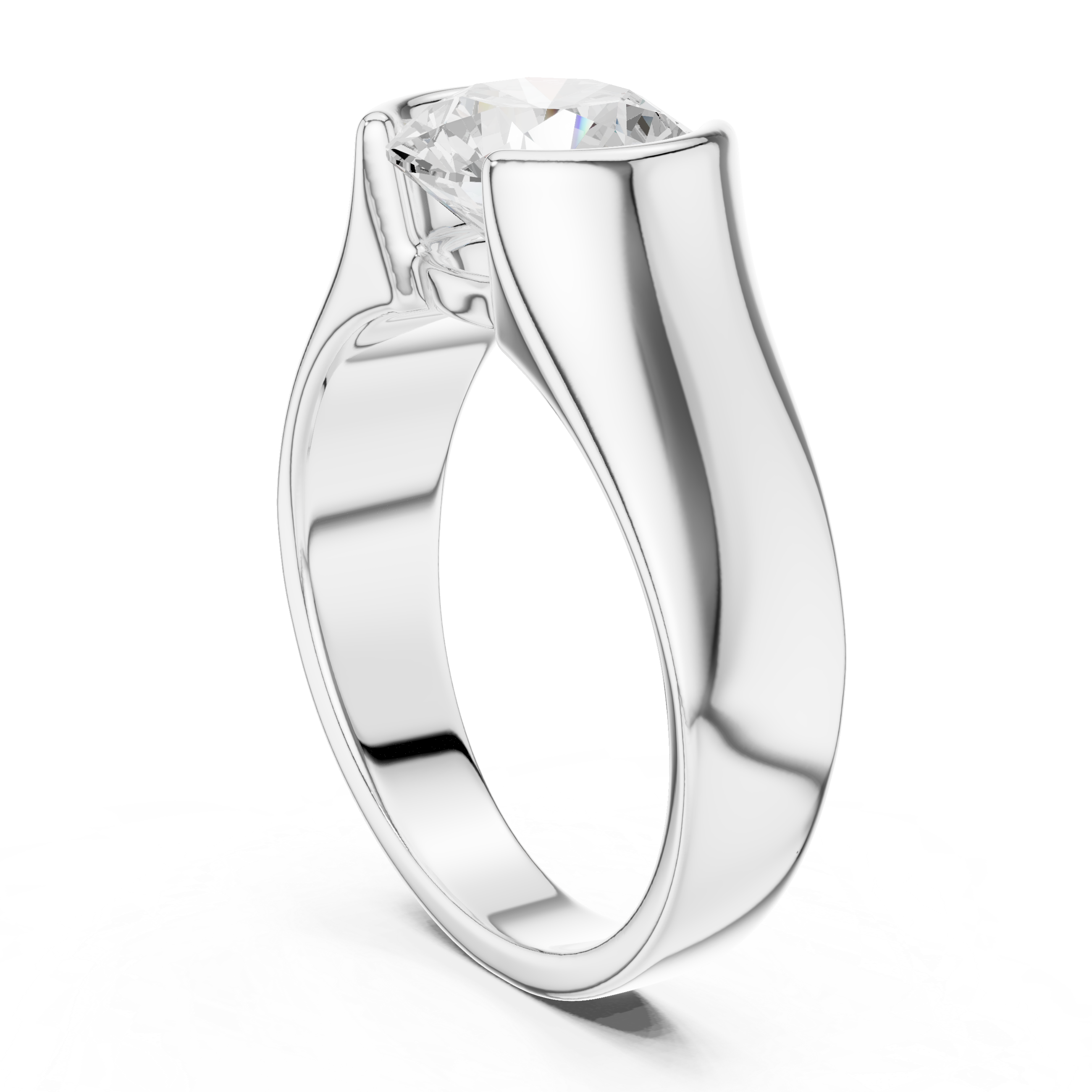 Bold Round Brilliant Diamond Solitaire Ring with Sculpted Signet Silhouette