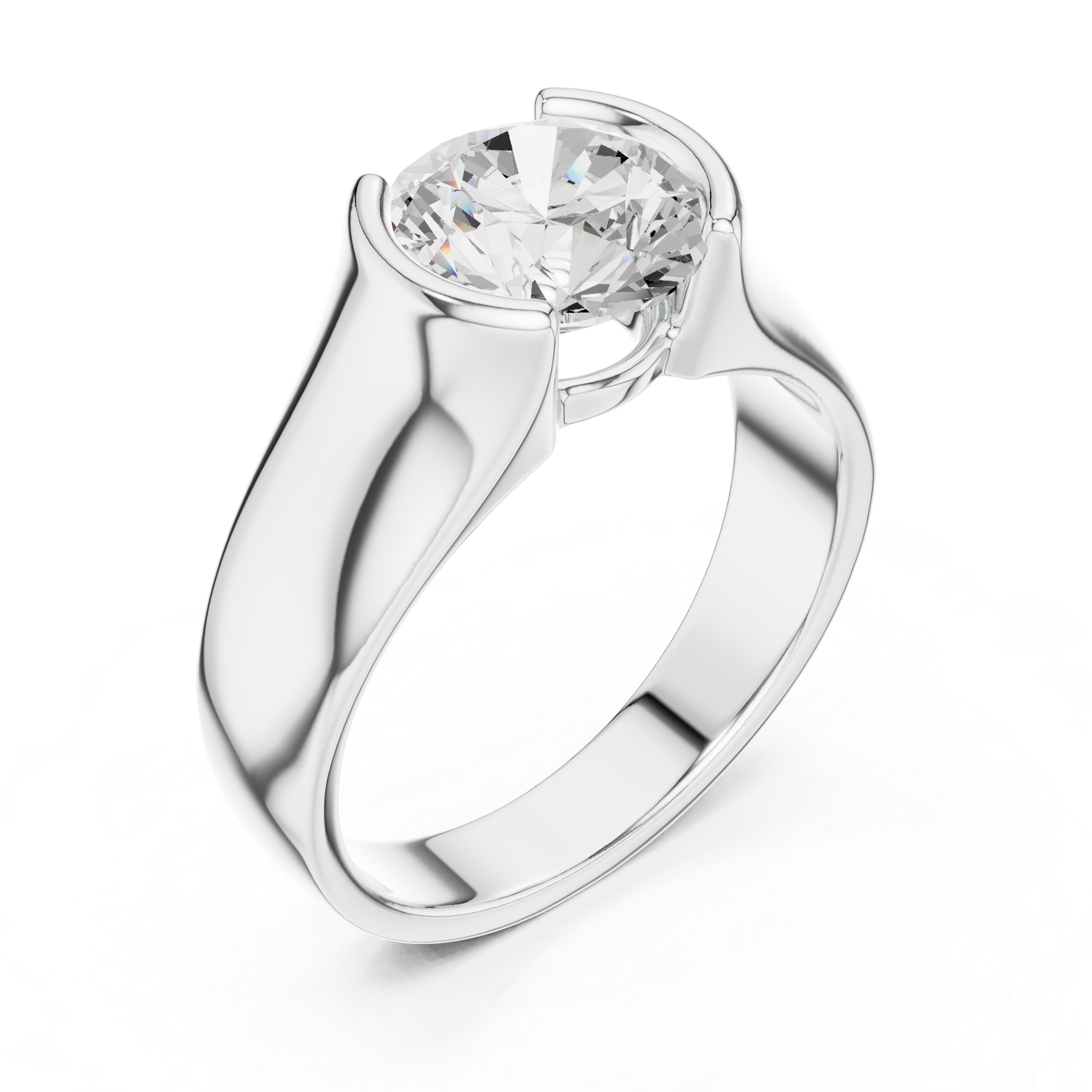 Bold Round Brilliant Diamond Solitaire Ring with Sculpted Signet Silhouette