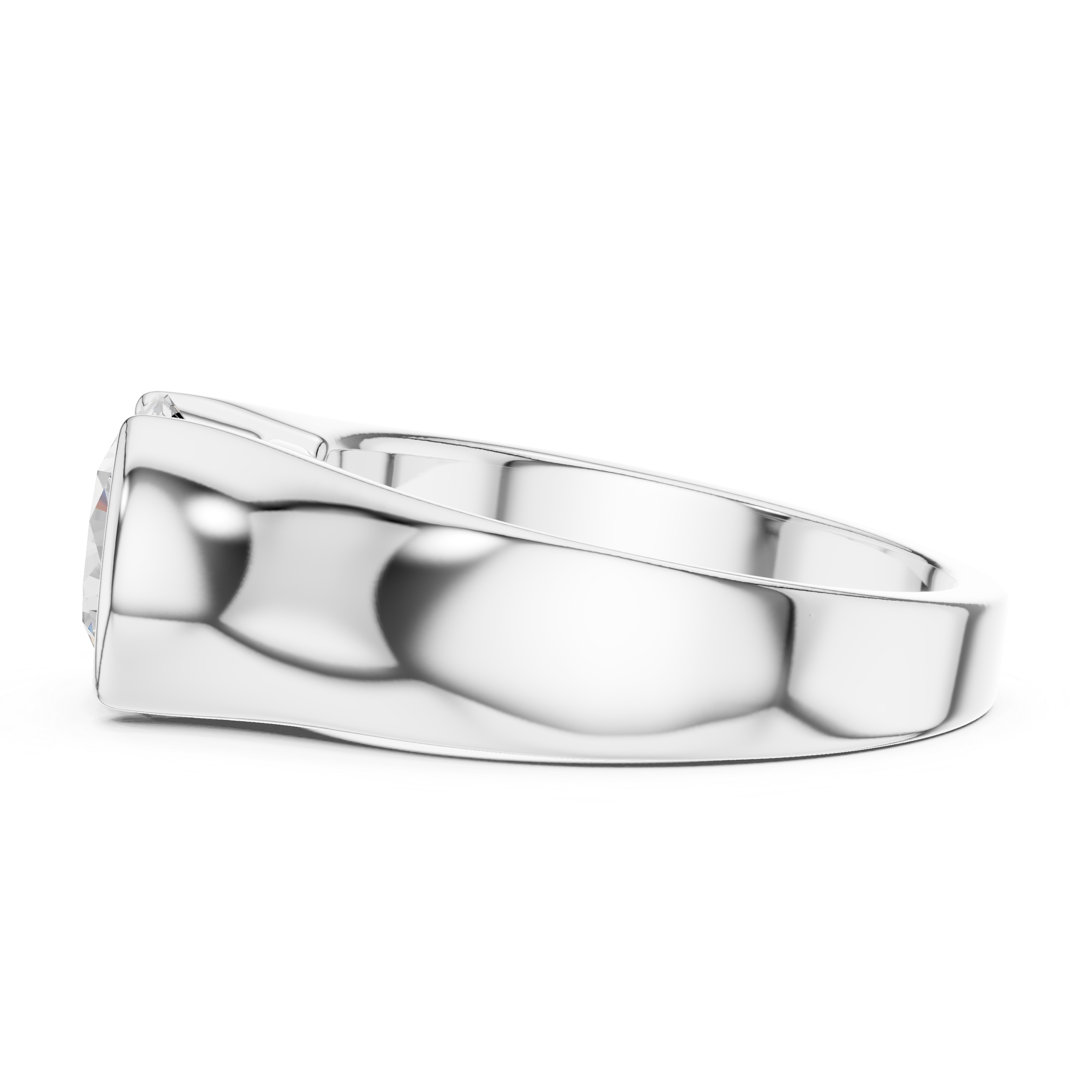 Bold Round Brilliant Diamond Solitaire Ring with Sculpted Signet Silhouette