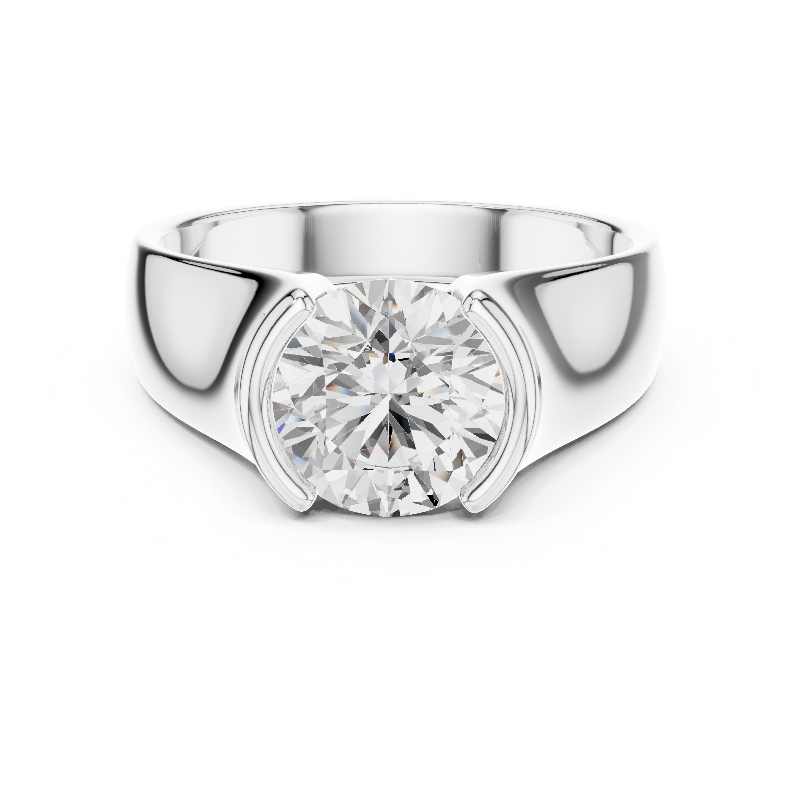 Bold Round Brilliant Diamond Solitaire Ring with Sculpted Signet Silhouette