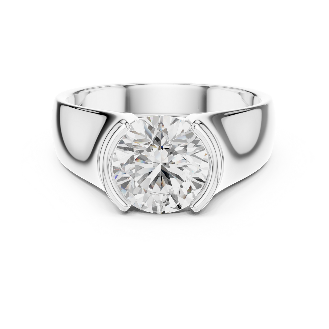 Bold Round Brilliant Diamond Solitaire Ring with Sculpted Signet Silhouette